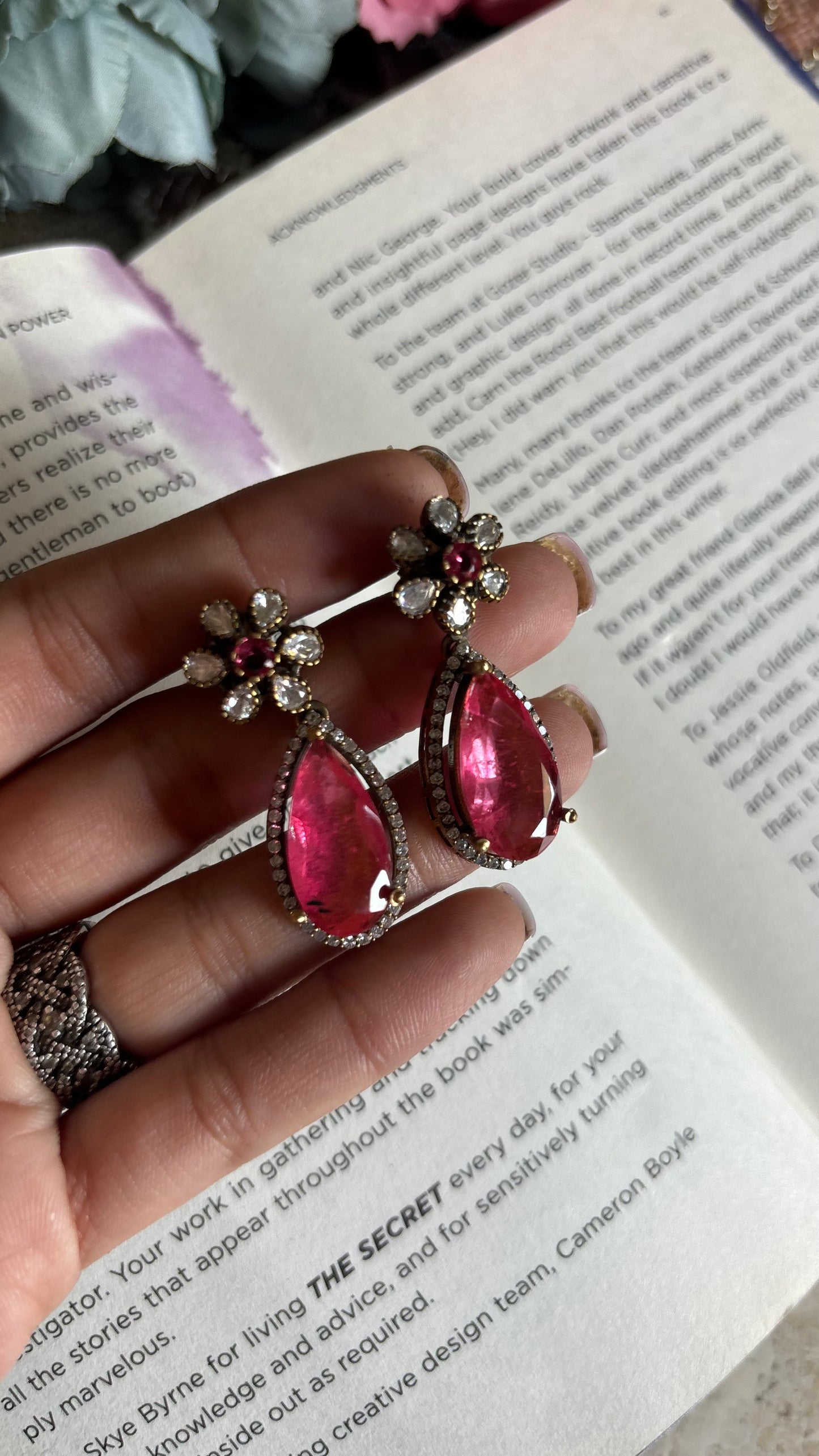 Hot pink Moissanite collar necklace with earrings