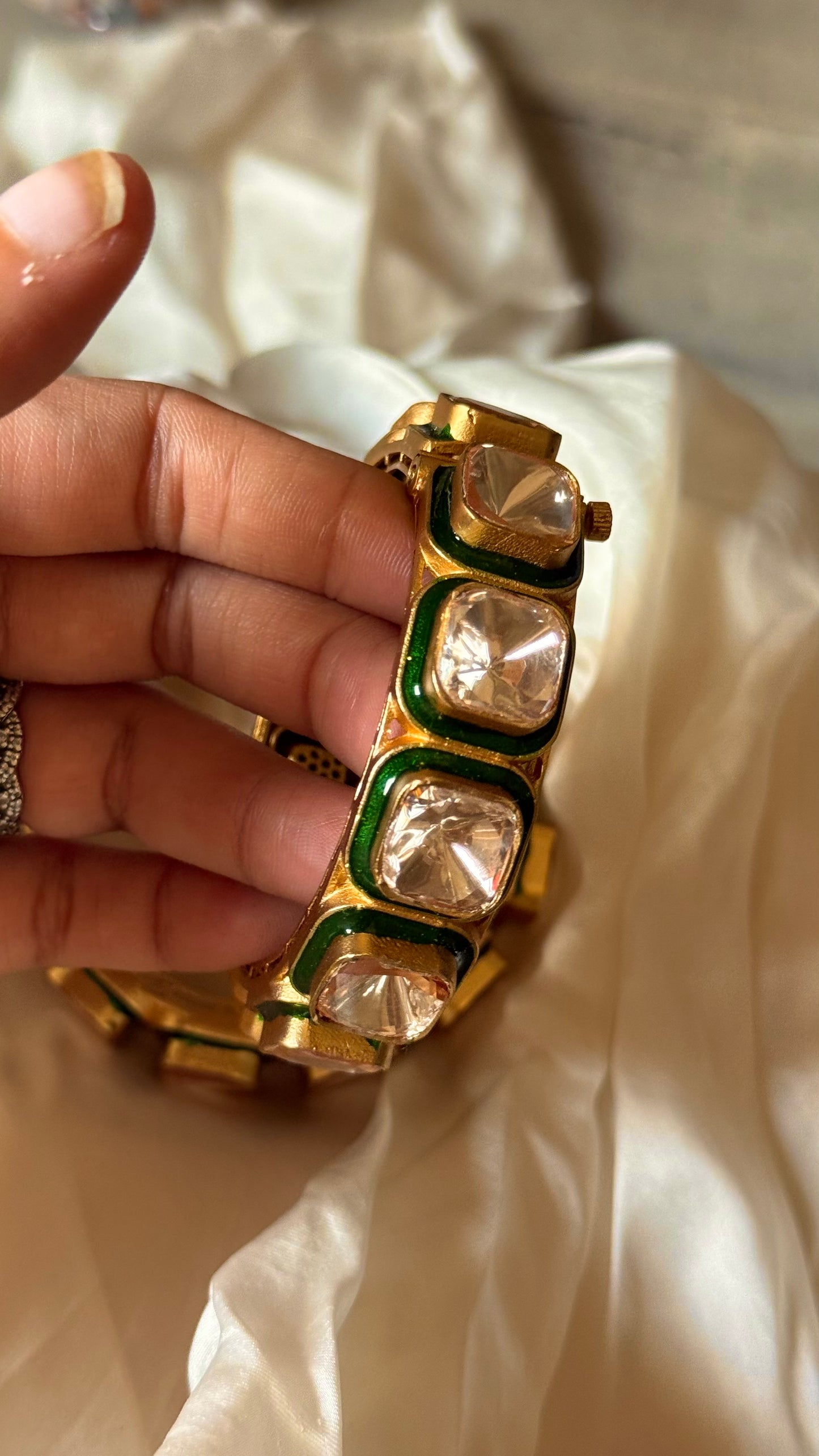 Emerald meenakari polki openable bangle