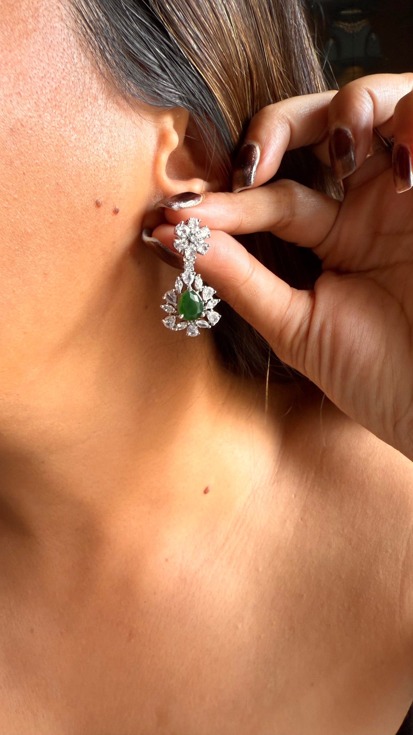 Emerald drop cz diamond necklace