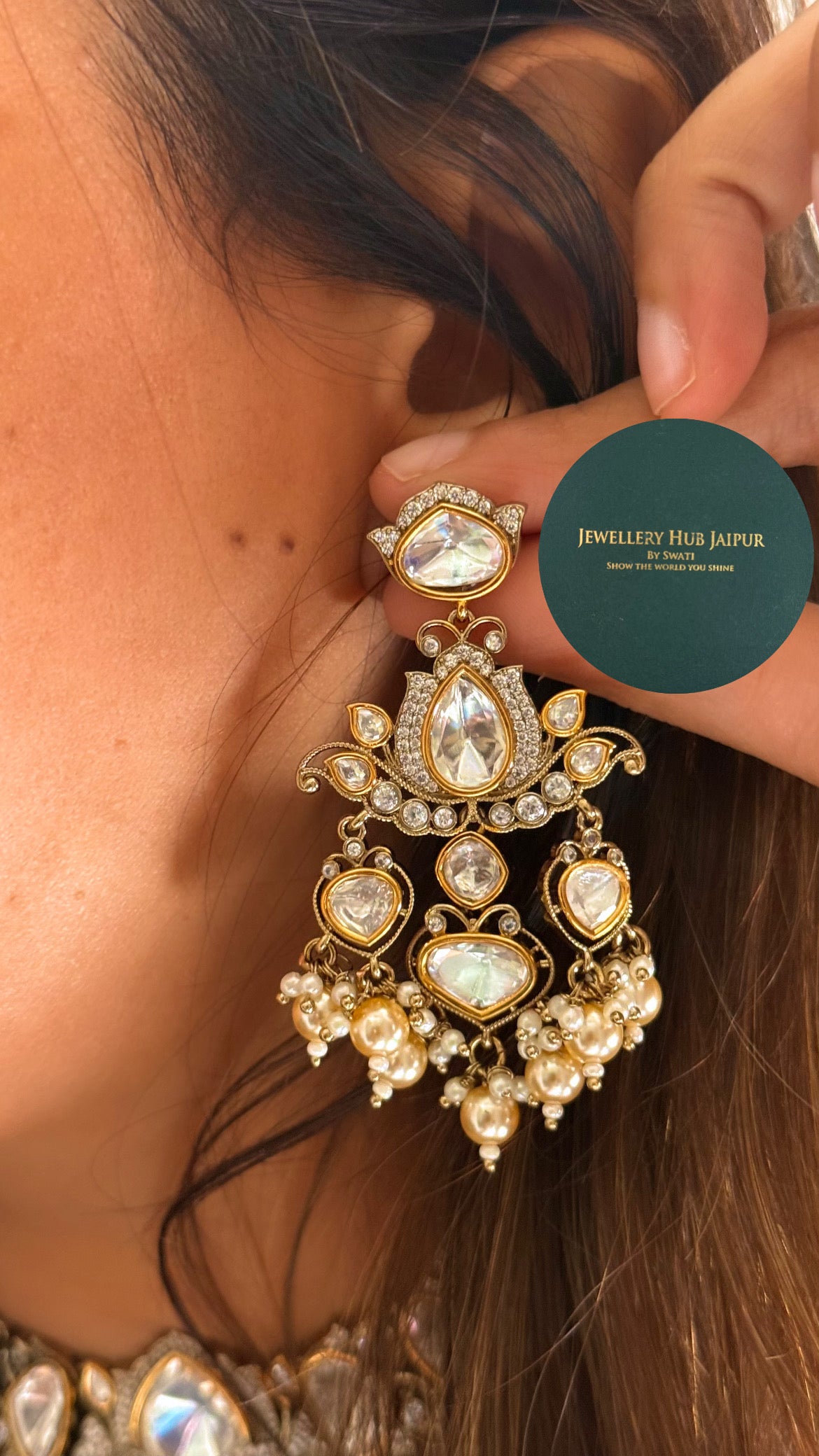 Moissanite polki with pearl drops rajwada choker set
