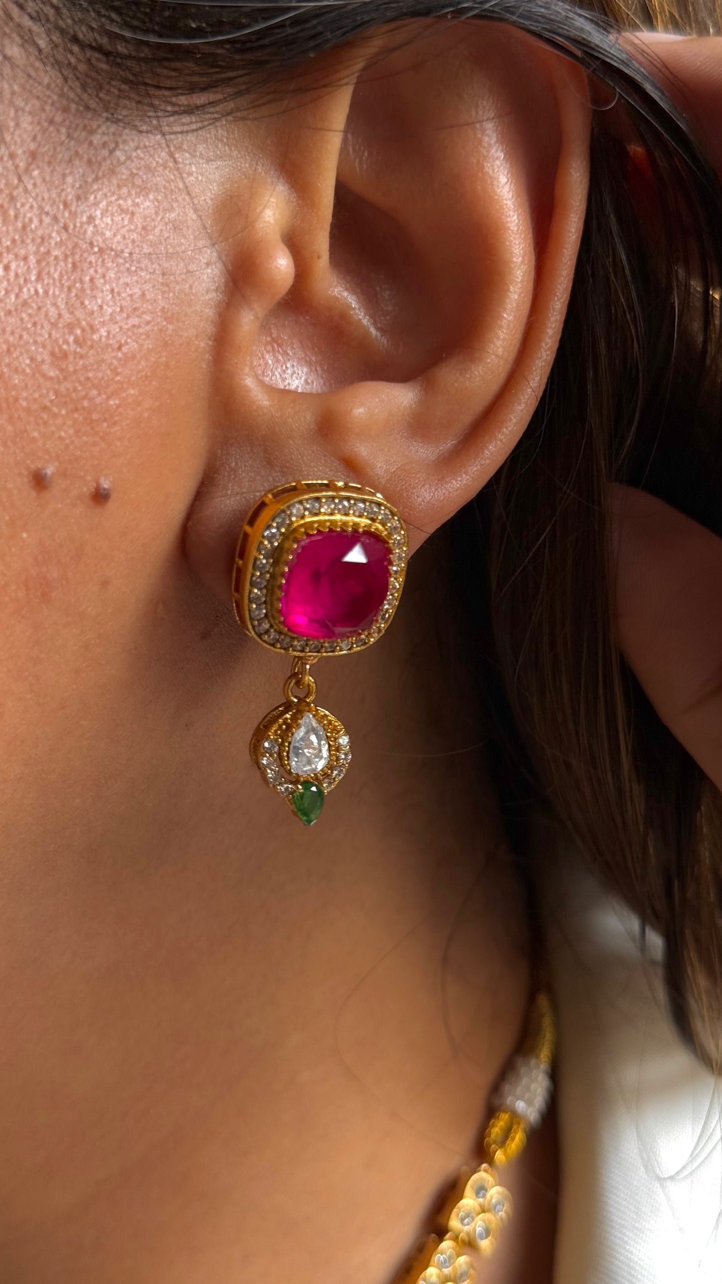 Floral desiner ruby & emerald statement necklace(will be made on order)
