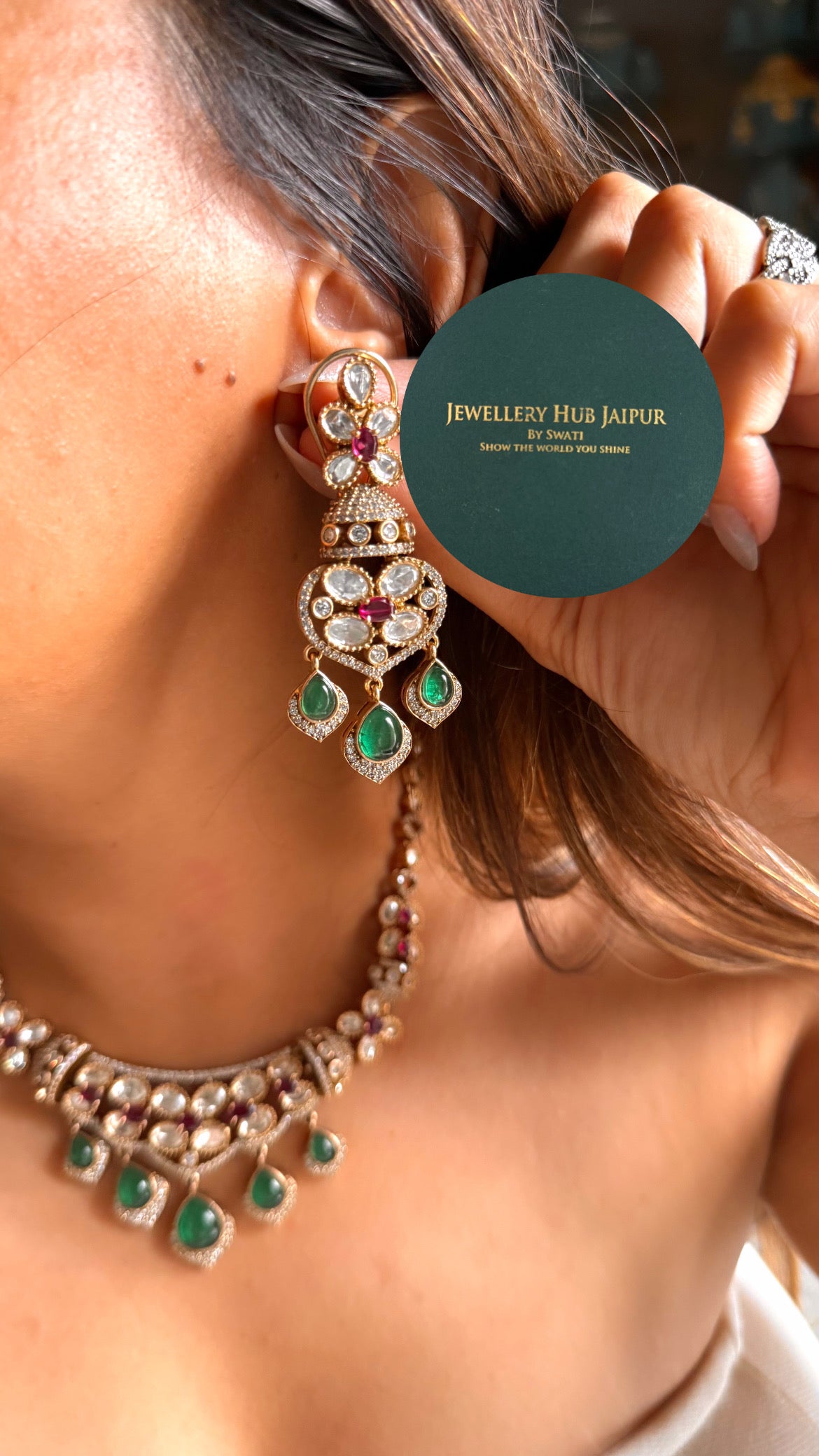 Emerald doublet & rani pink Moissanite collar set
