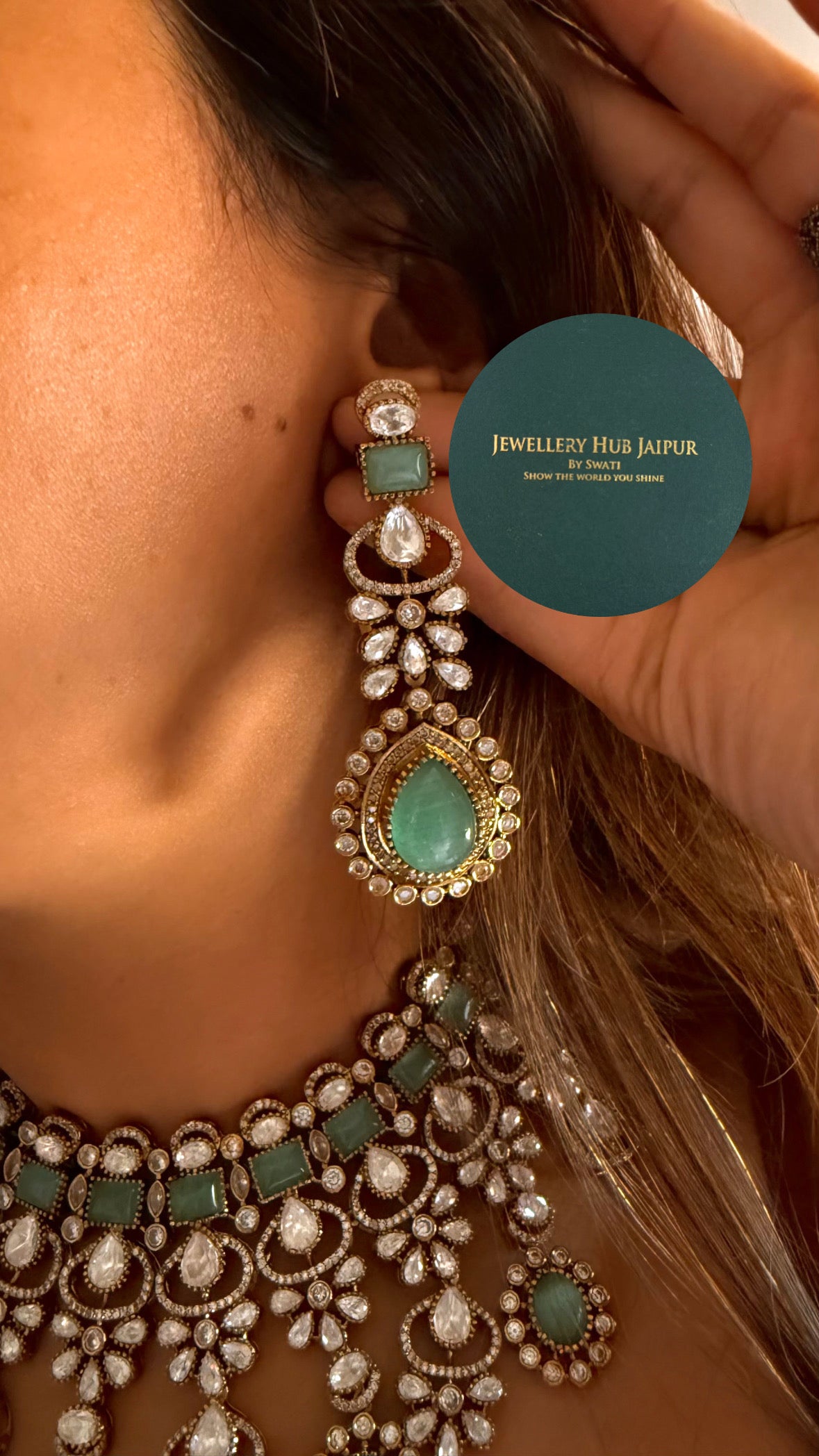 Prathiksha mint doublet moissanite collar set
