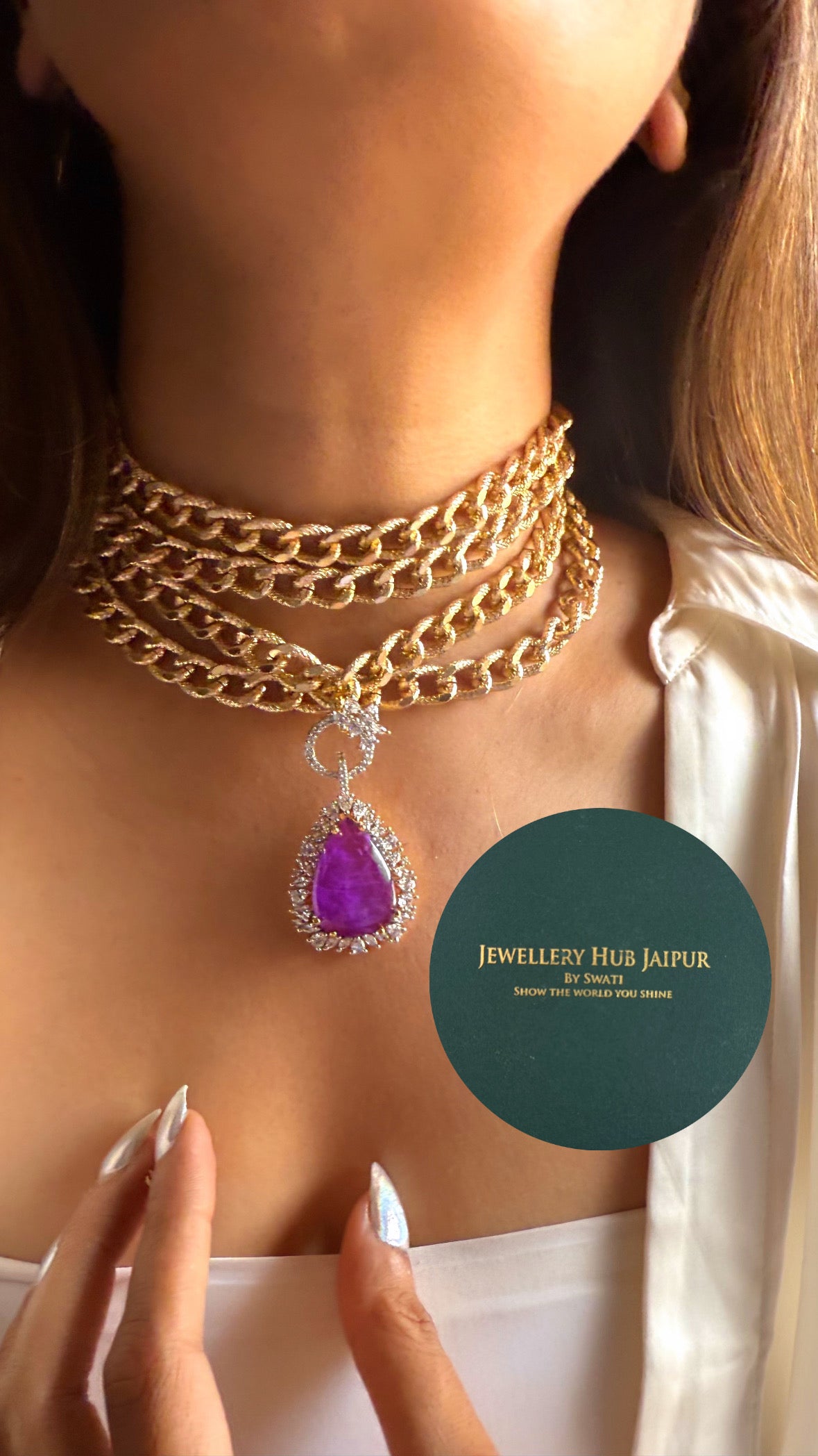 Tanzanite moissanite golden chain layer choker