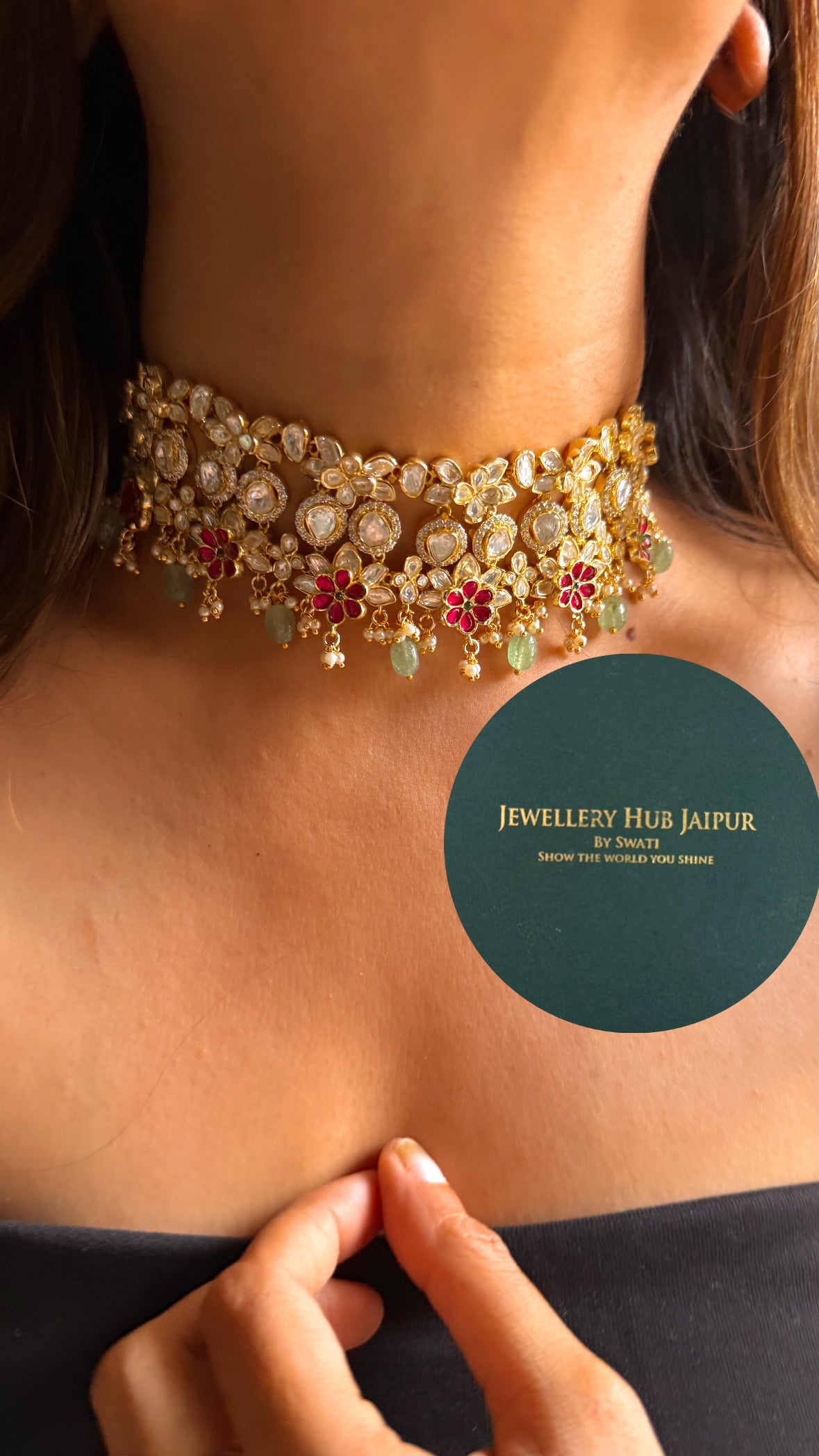 Rani pink floral real moissanite choker set