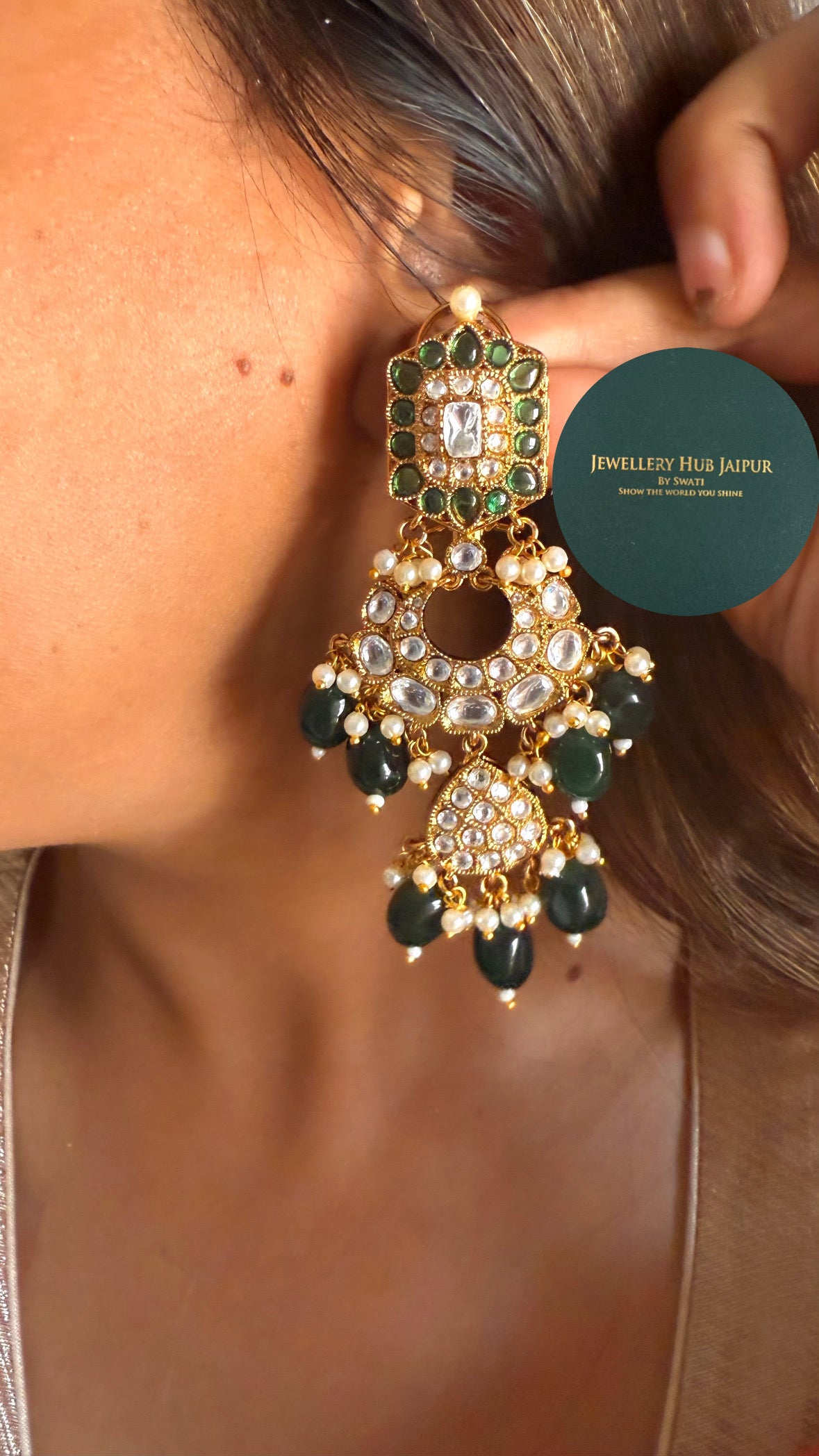 Rituraj Emerald moissanite polki triple layer designer necklace