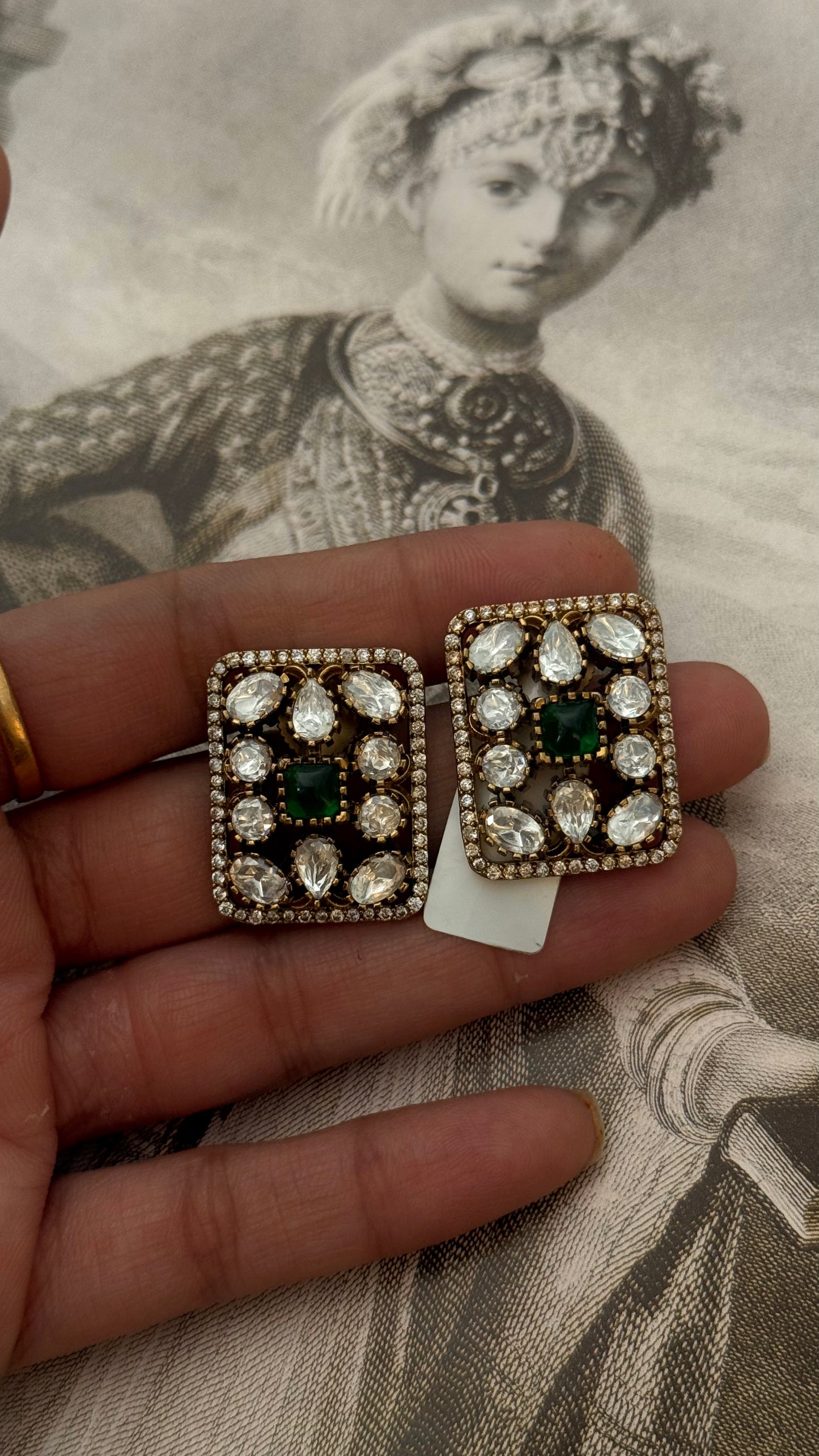Emerald victorian rectangular studs