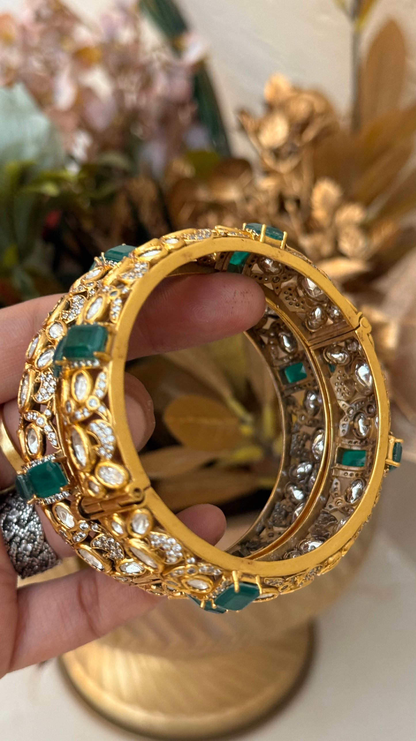 Emerald moissanite polki Bangles