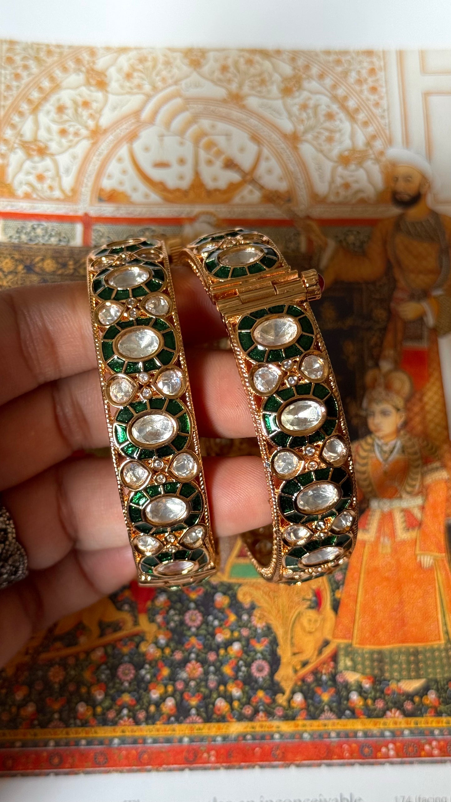 Emerald meenakari moissanite openable bangle