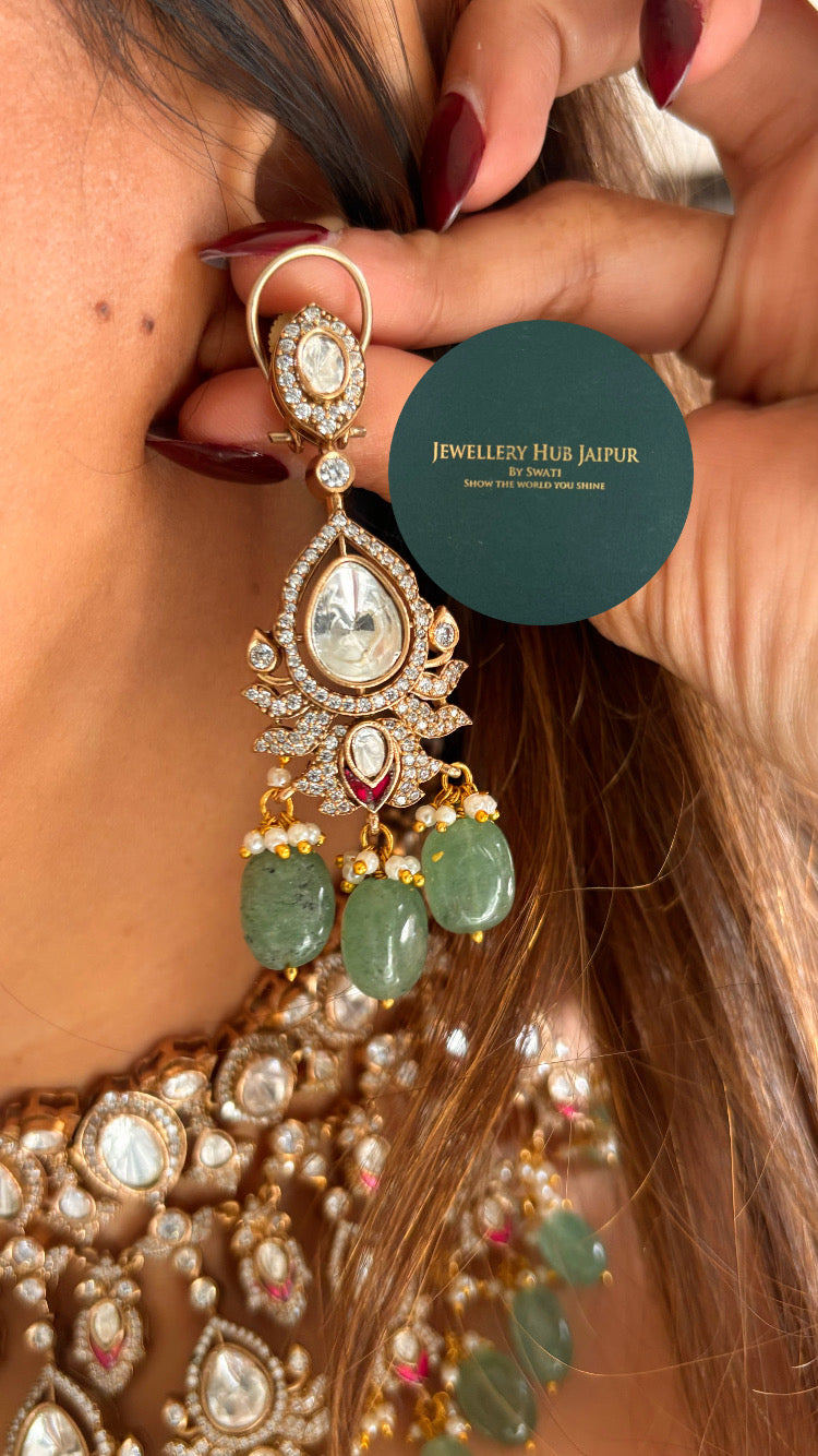 Bridal asia mint and rani pink necklace in moissanite polki