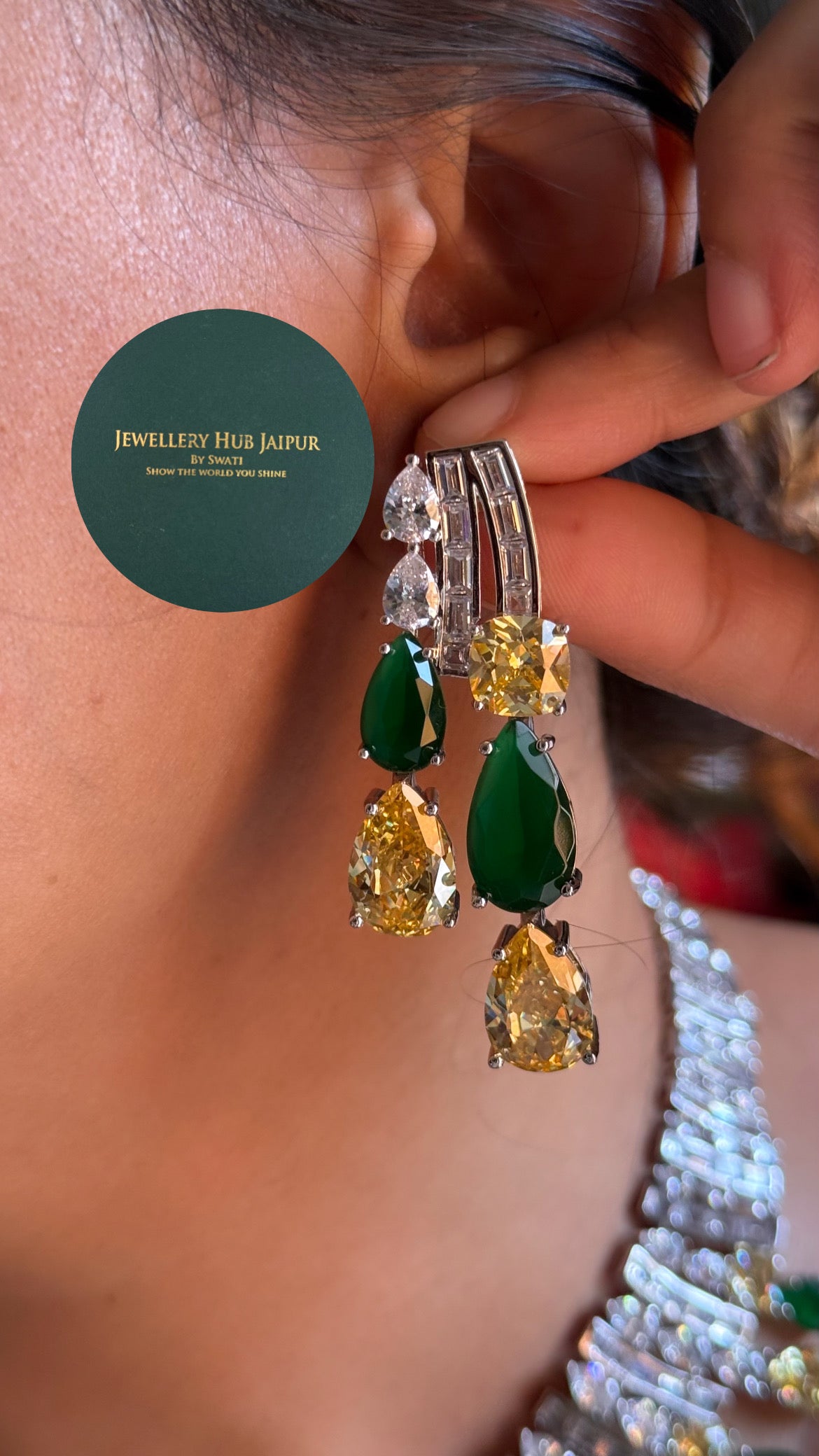 Citrine & emerald drop shaped cz diamond cocktail collar set