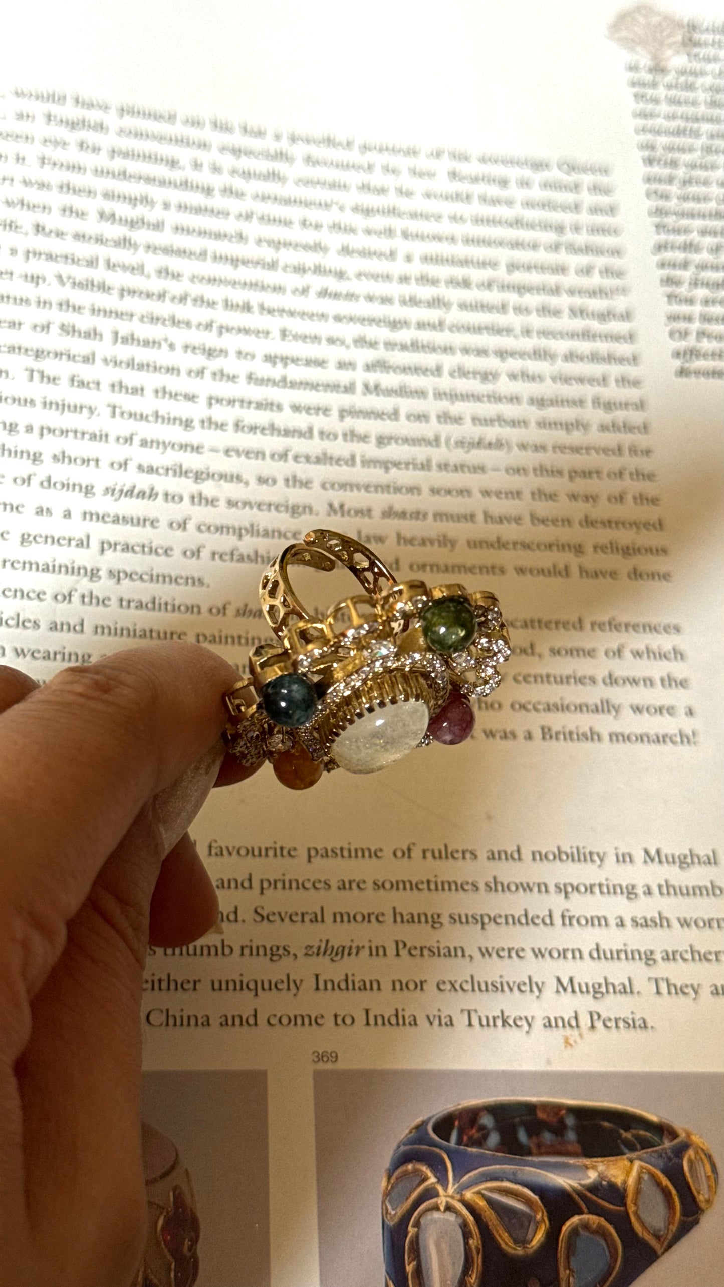 Sabyasachi inspired floral with real stone adjustable ring