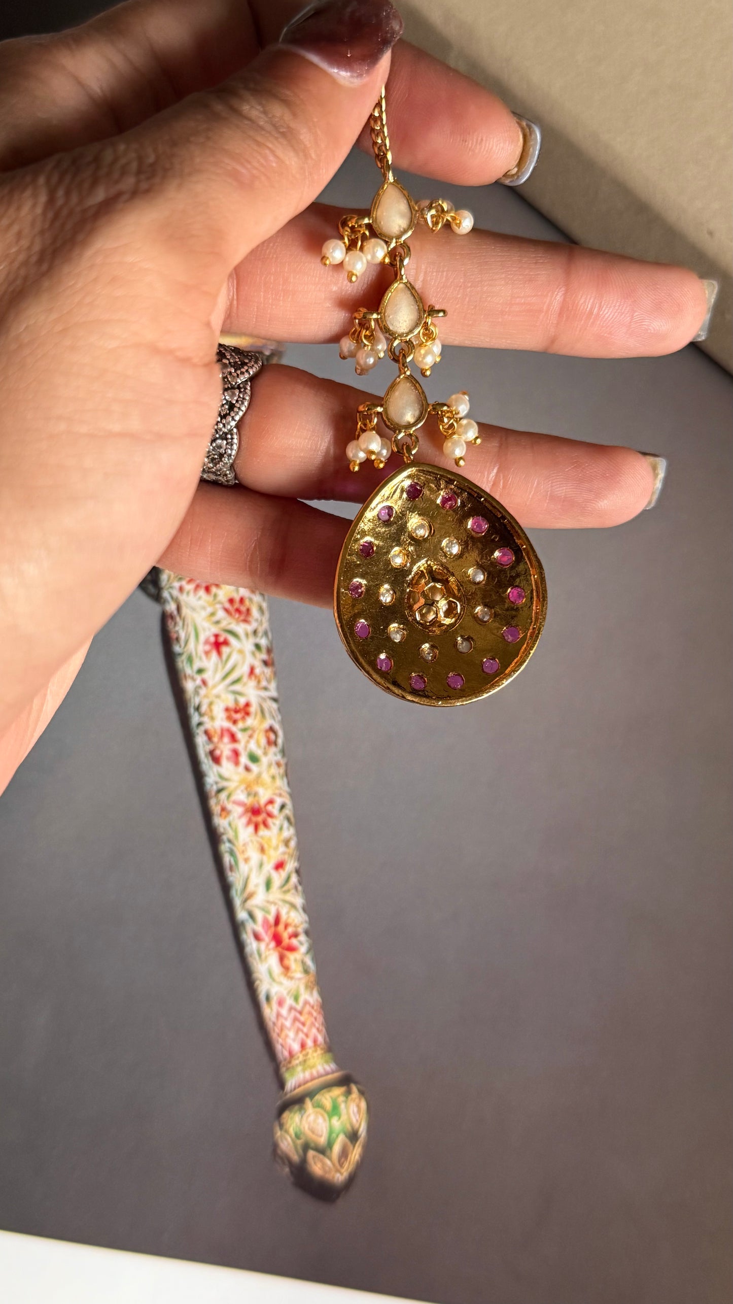 Emerald meenakari & ruby Moissanite polki maangtika