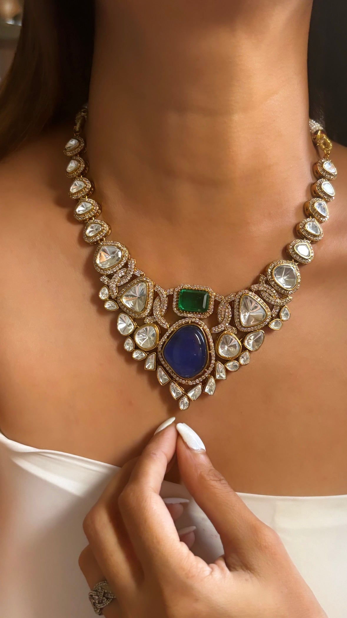 Moissanite Emerald & sapphire necklace
