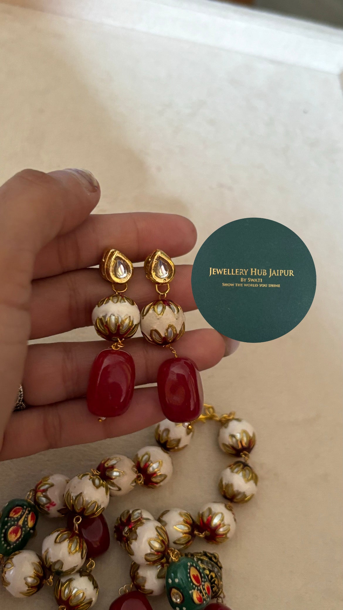 Ruby meenakari string with earrings