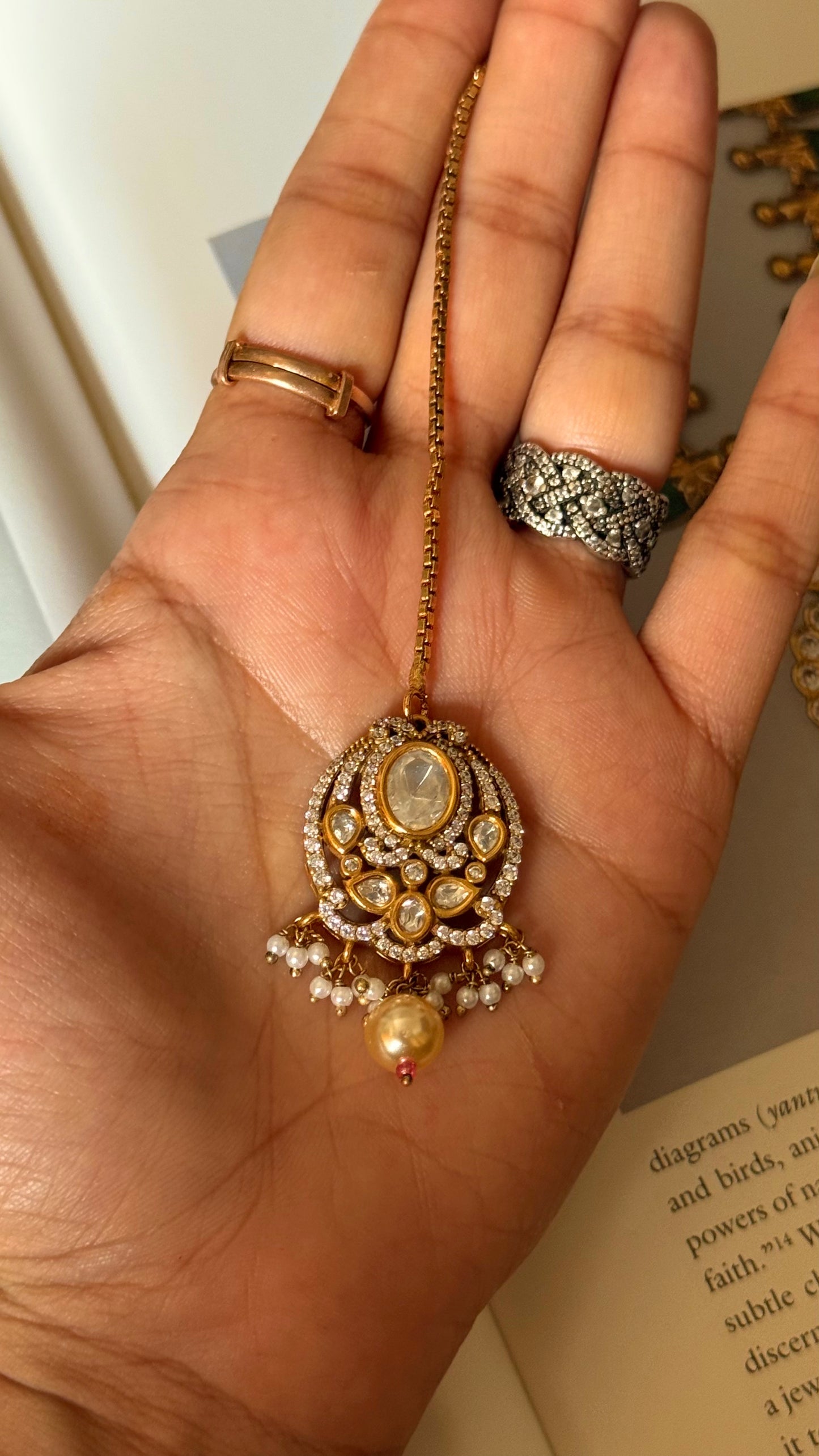 Moissanite polki mangtika with pearl and ruby detailing