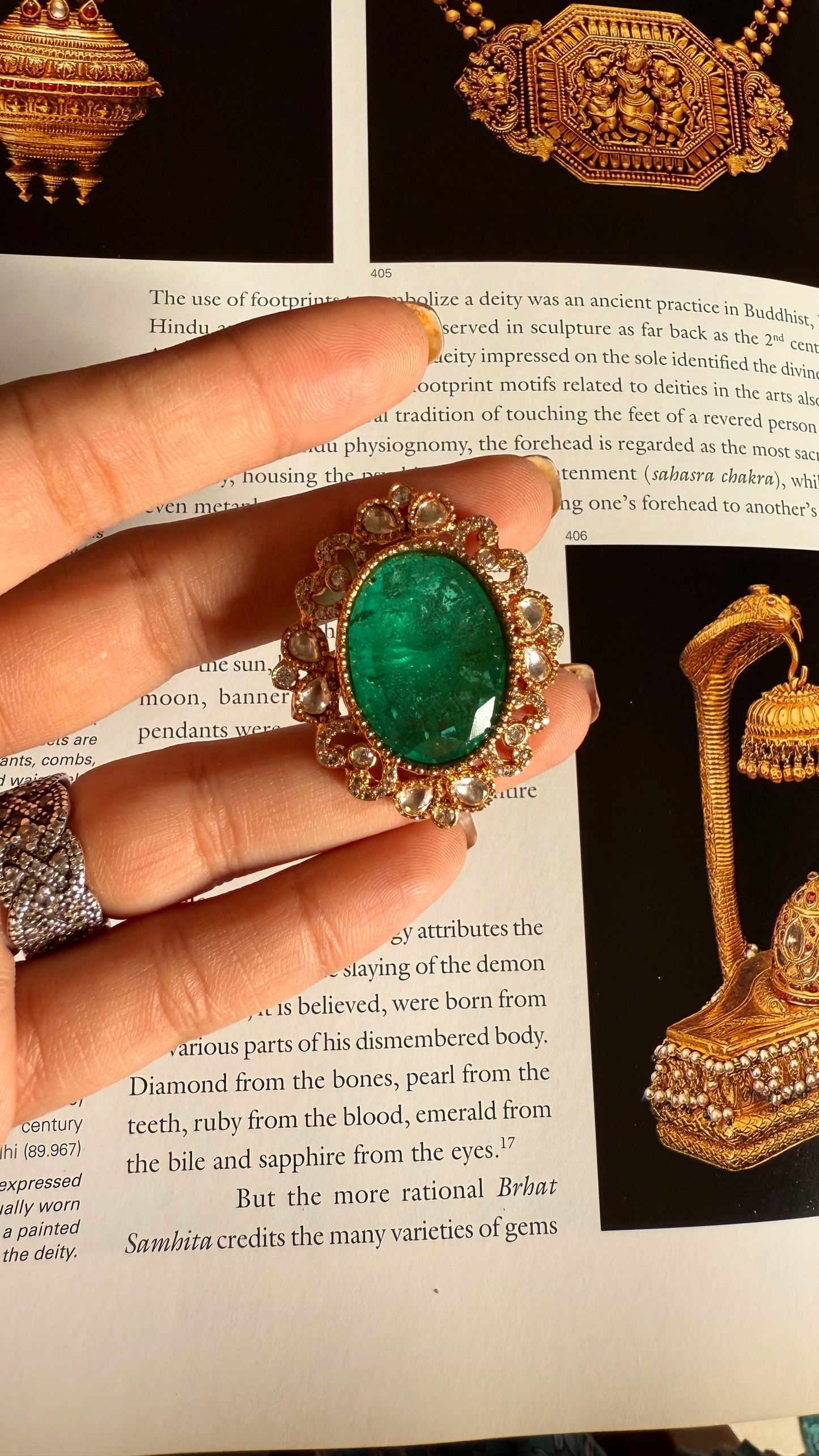 Emerald moissanite golden adjustable ring