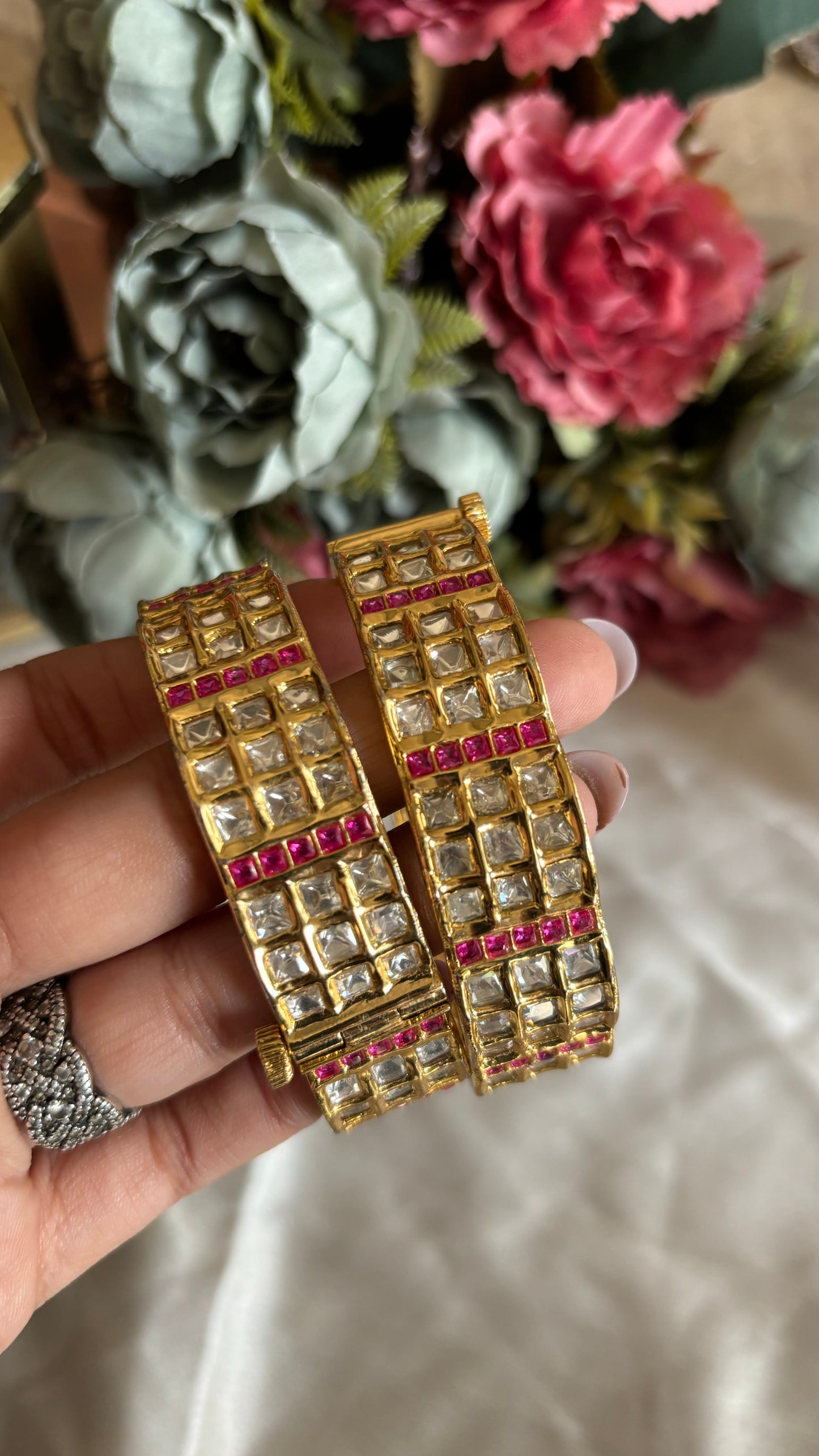 Ruby Moissaanite tripple line bangle set openable