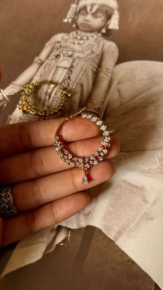 Rani pink floral diamond nath