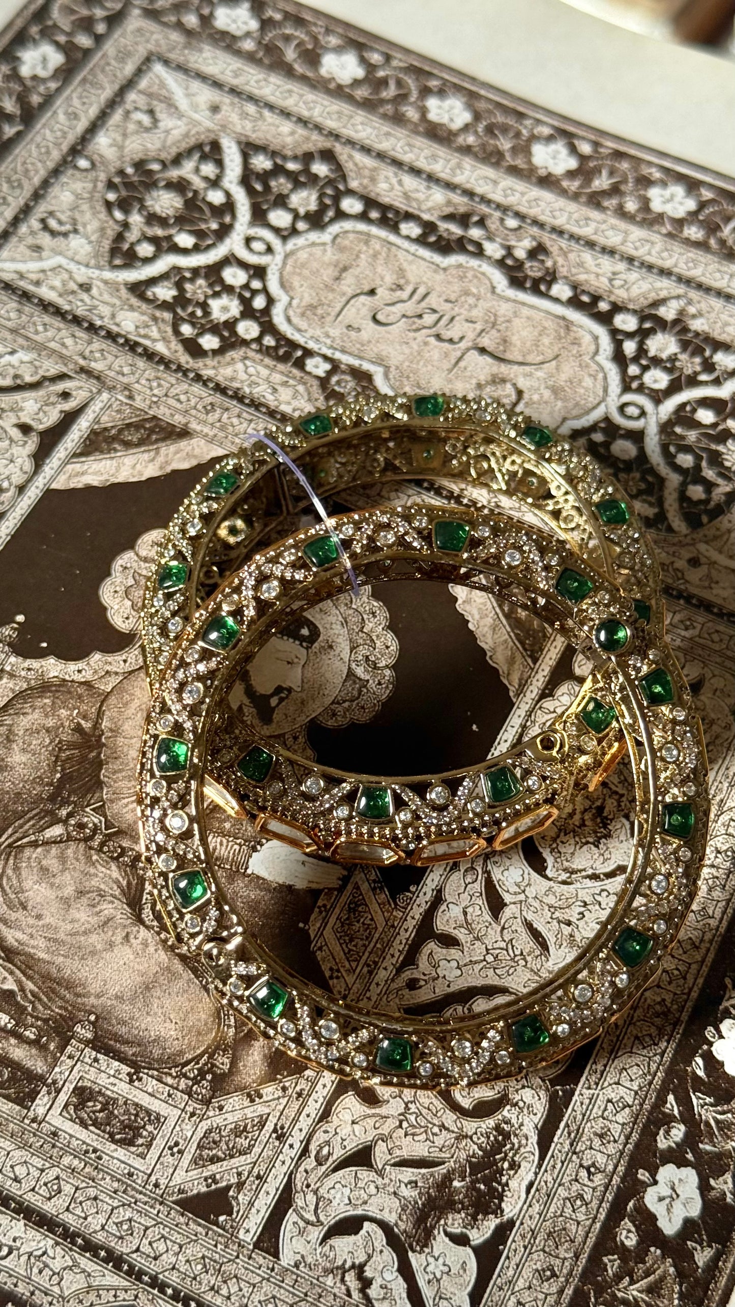 Moissanite polki emerald Victorian openable bangle