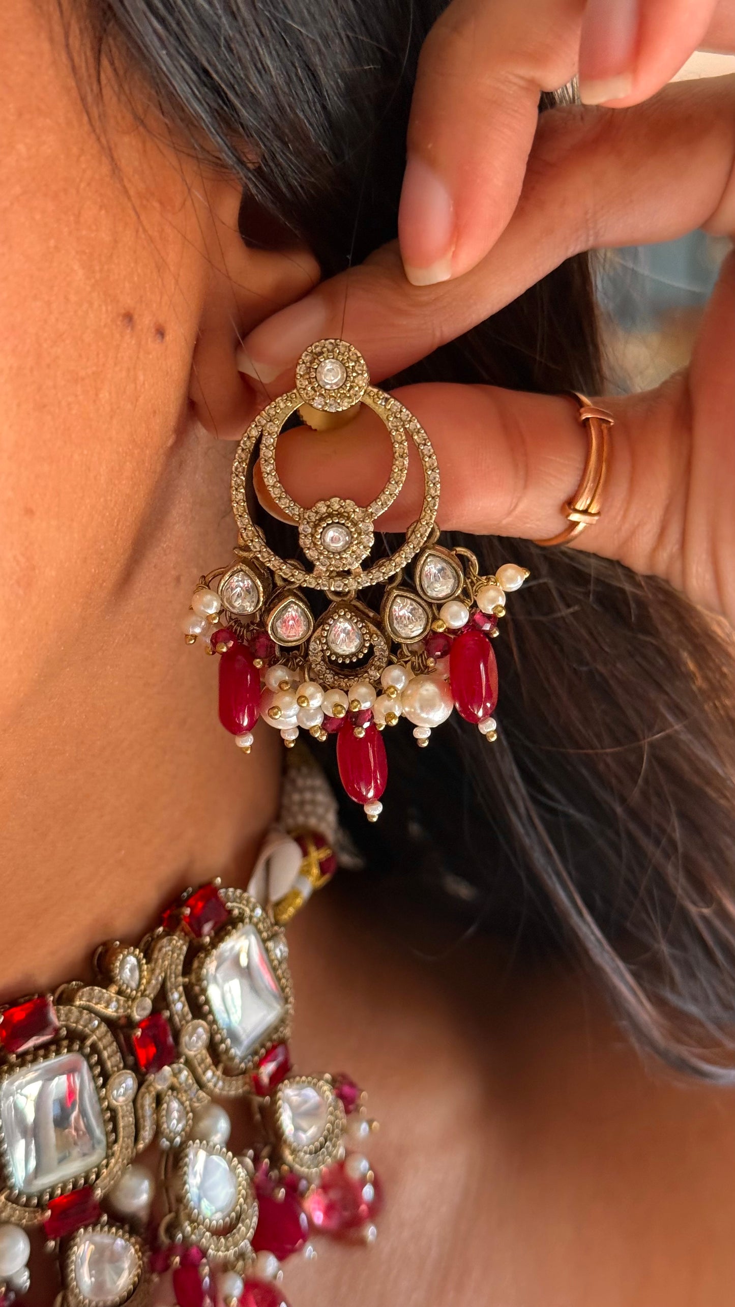 Ruby victorian choker with glass drops