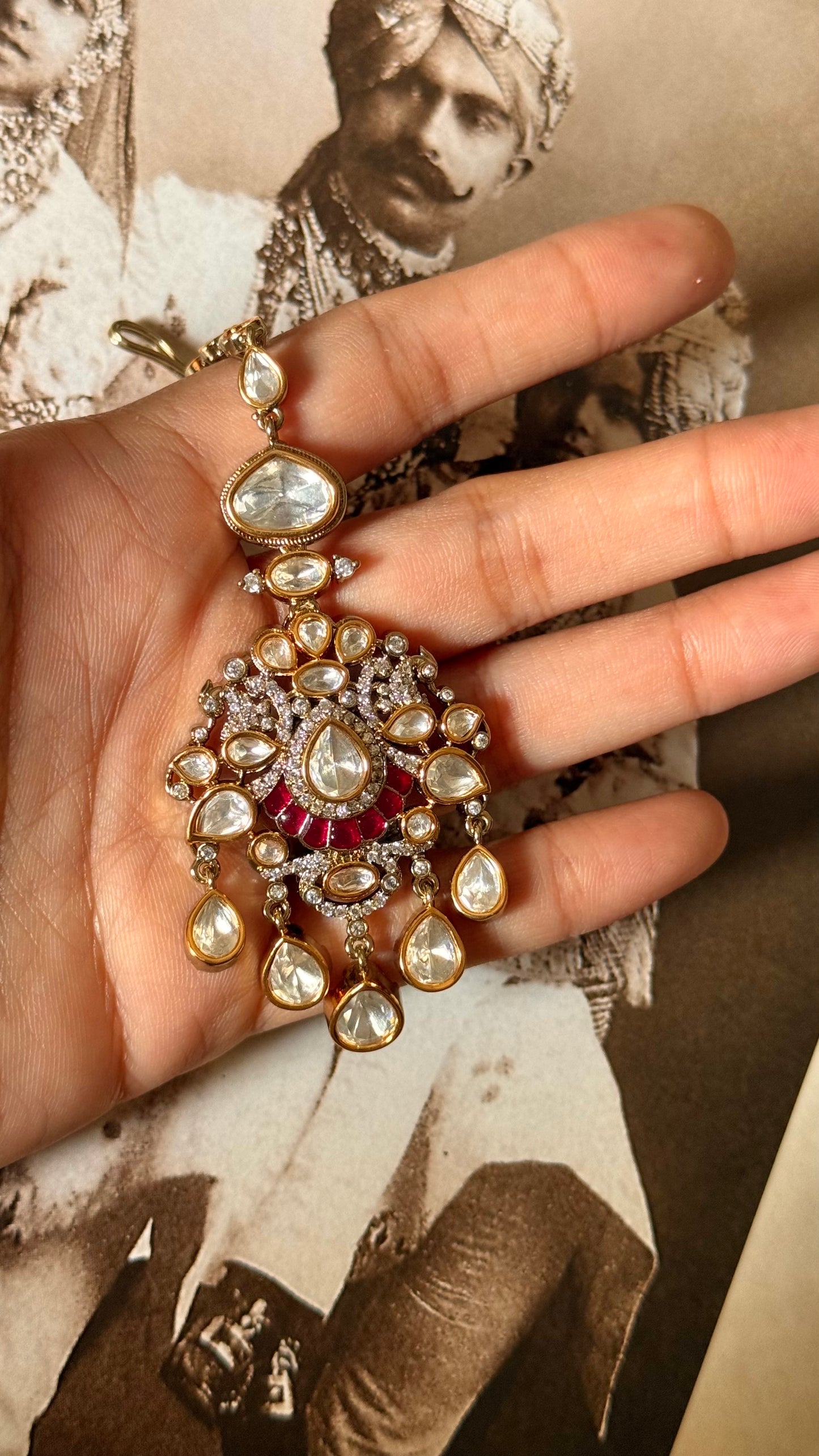 Ruby moissanite polki maangtika