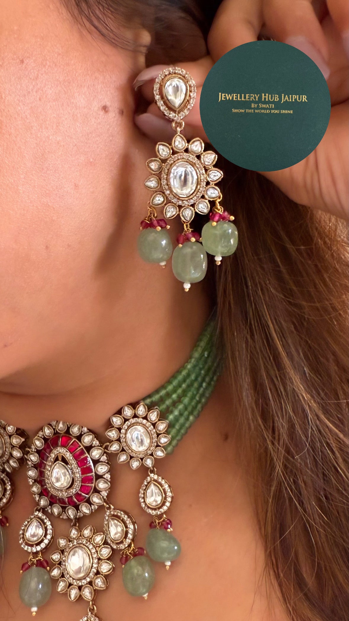 Riva Ruby moissanite polki & mint drop choker