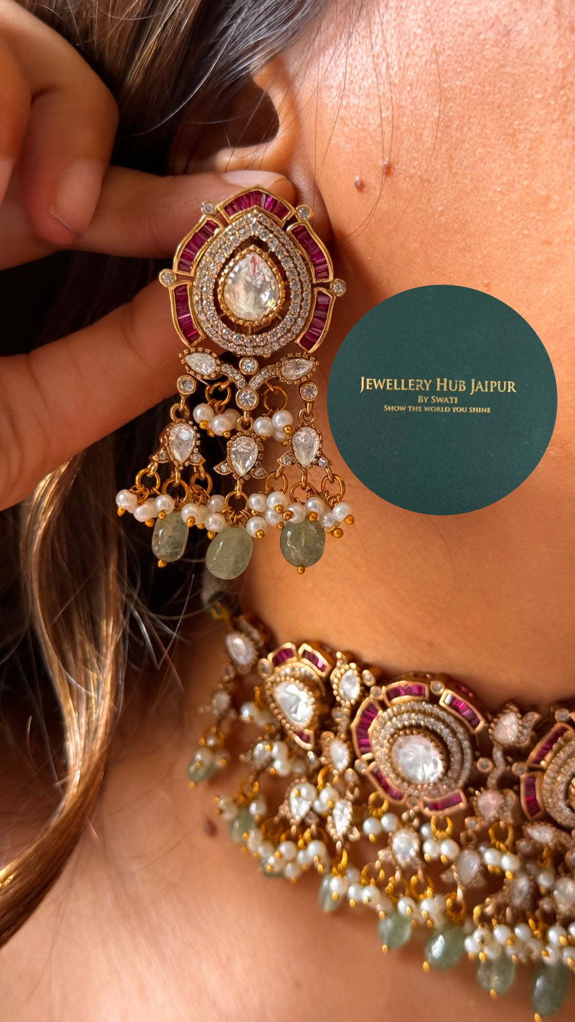 Bridal asia Ruby & mint choker with earrings