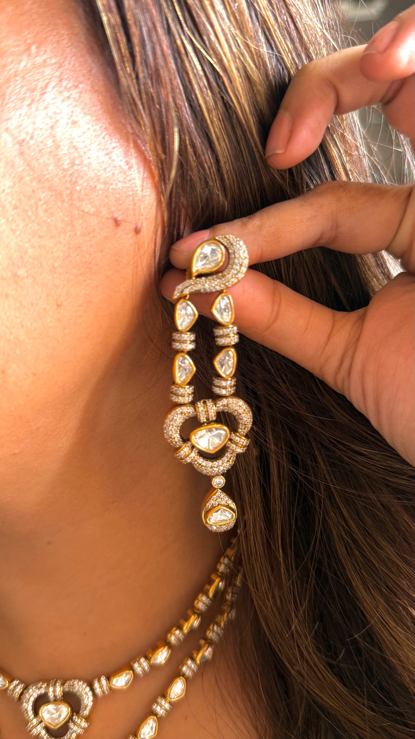 Dual line design designer Polki necklace