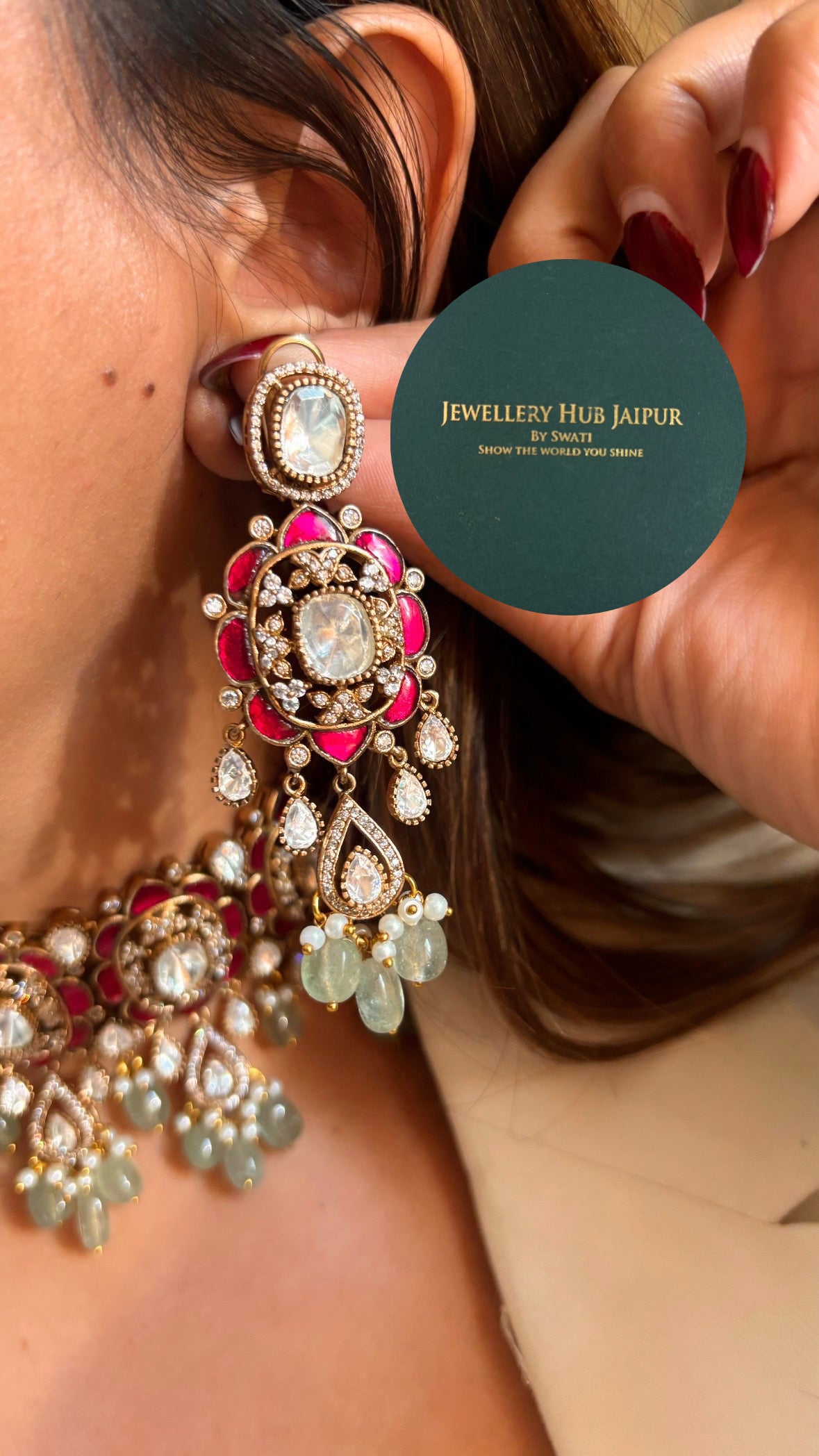 Advika Rani pink necklace with earrings