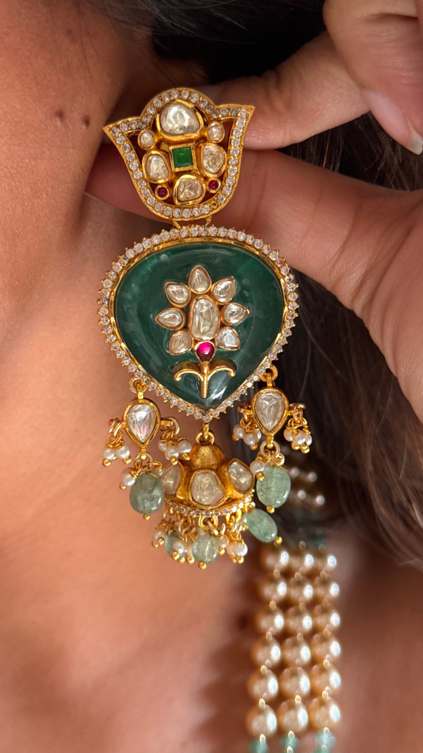 Panna choker with long pendant set combo