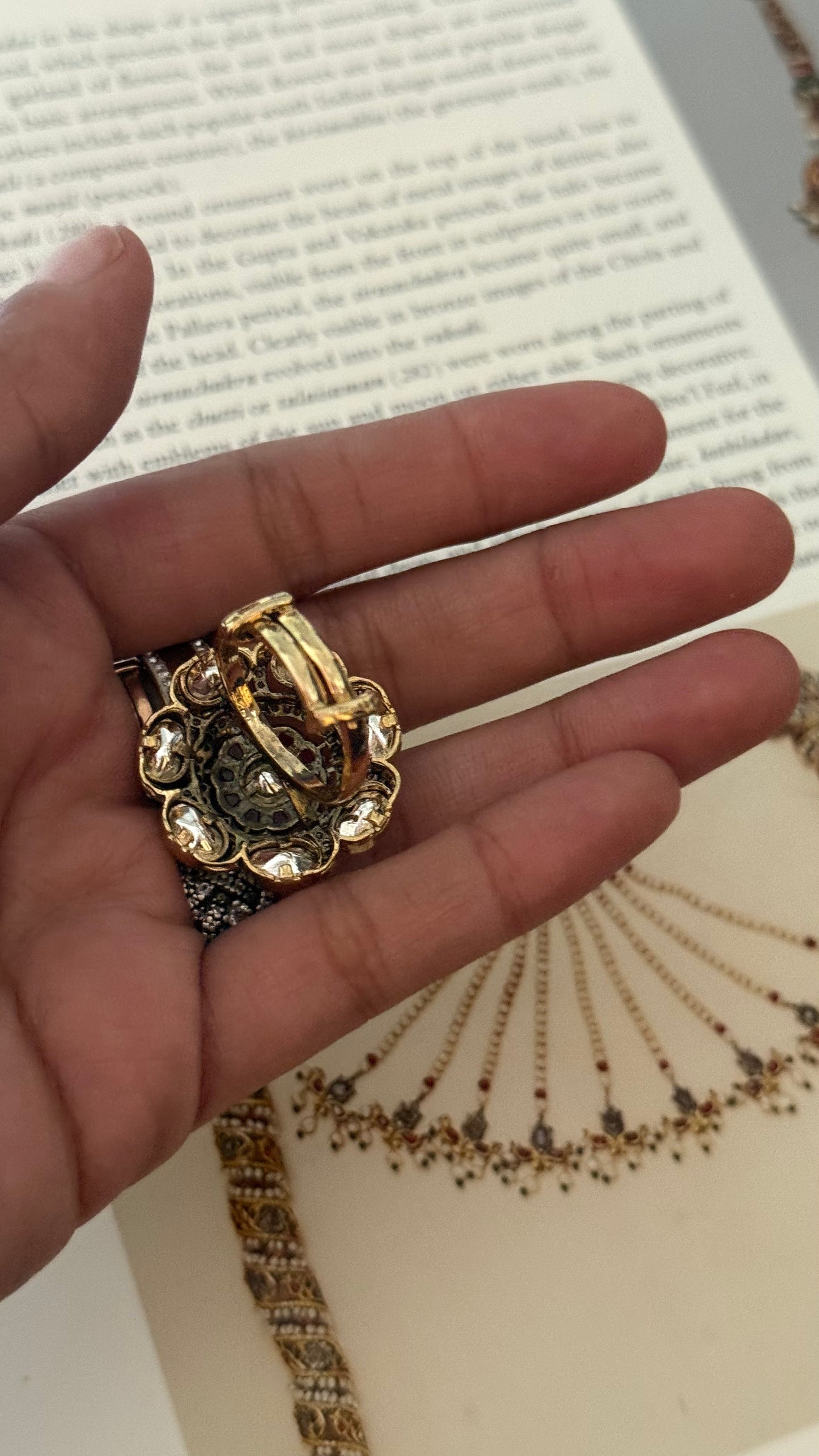 Ruby floral takkar work Moissanite Victorian ring