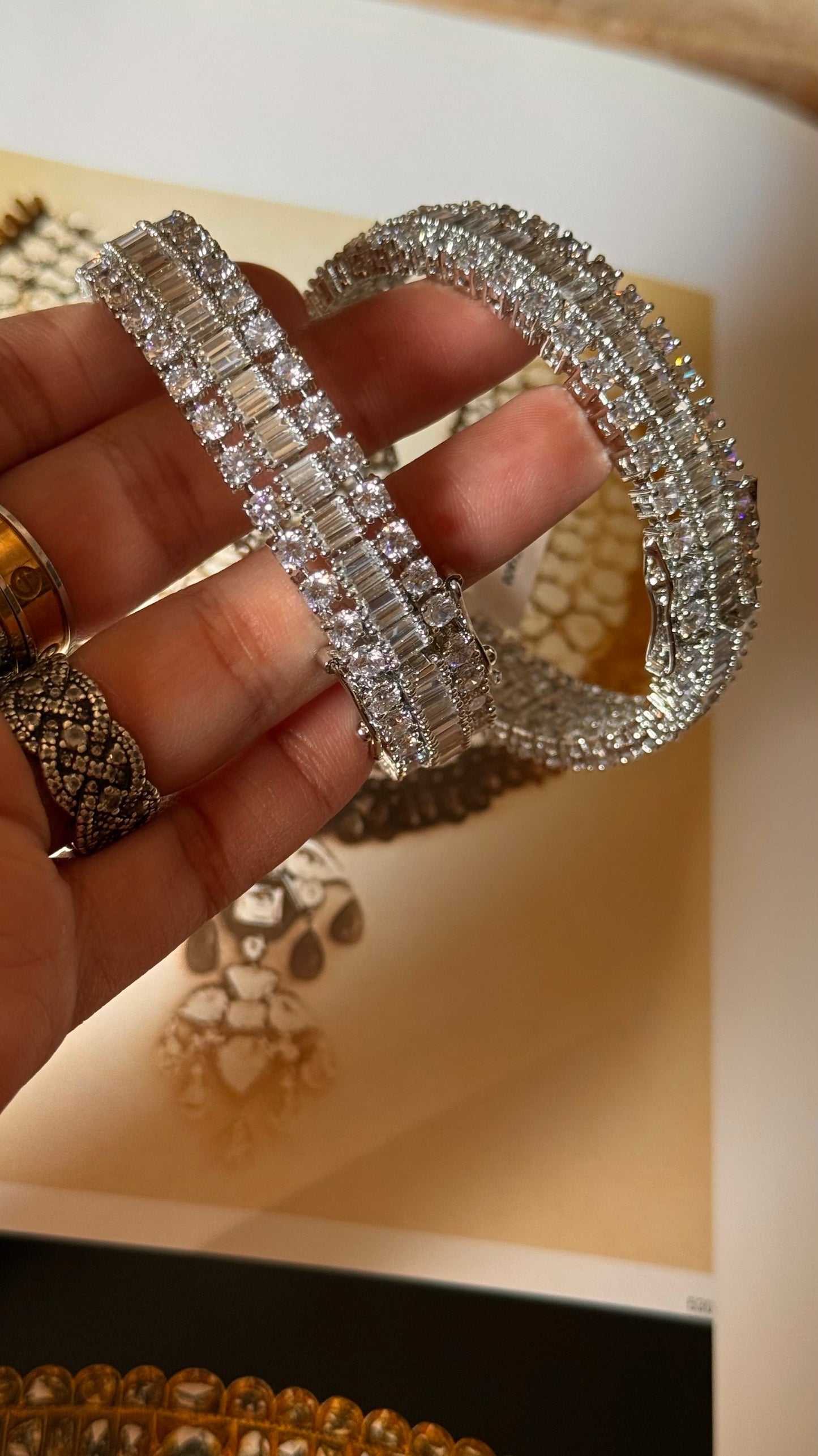 Triple line diamond bangles
