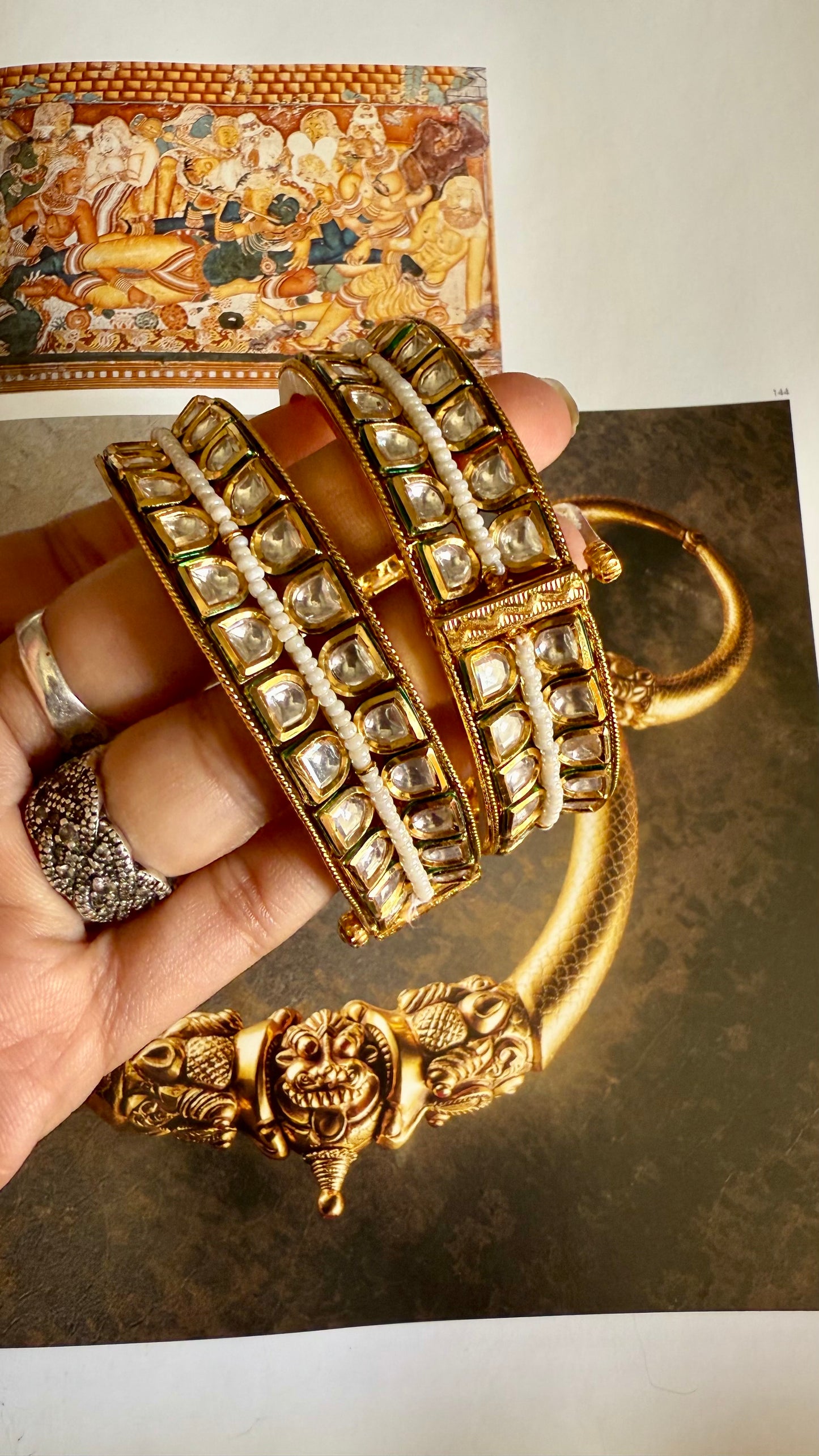 AC kundan emerald meenakari openable bangle