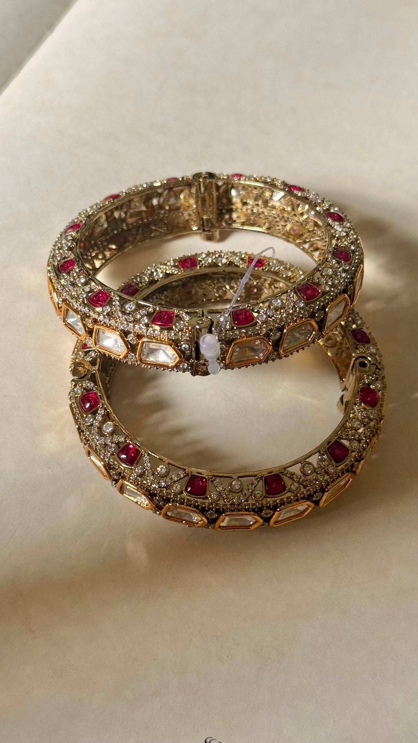 Moissanite polki rani pink Victorian openable bangle