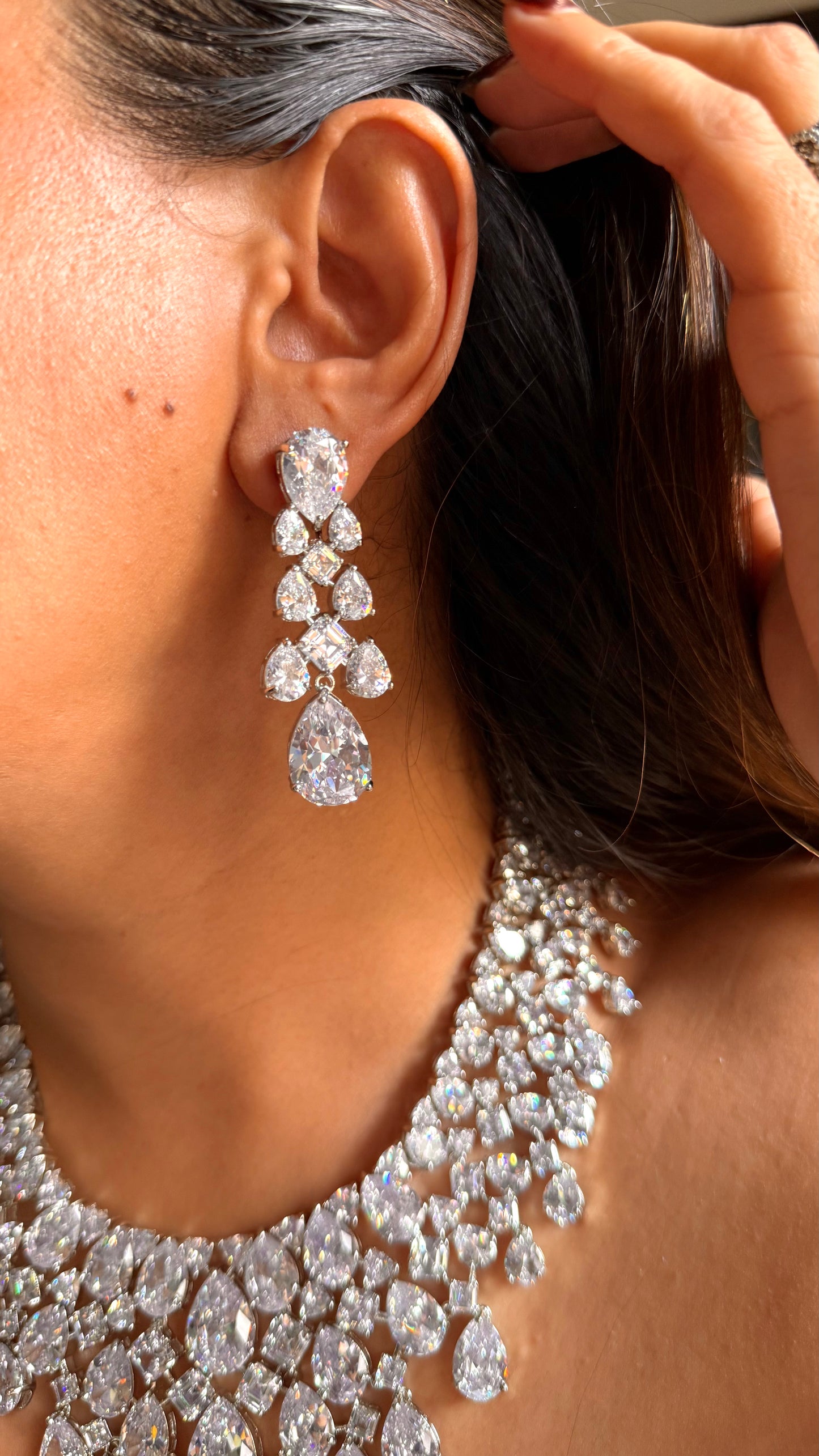 Jasmine Designed cz diamond collar necklace set (will be made in 7 to 8 days of order)