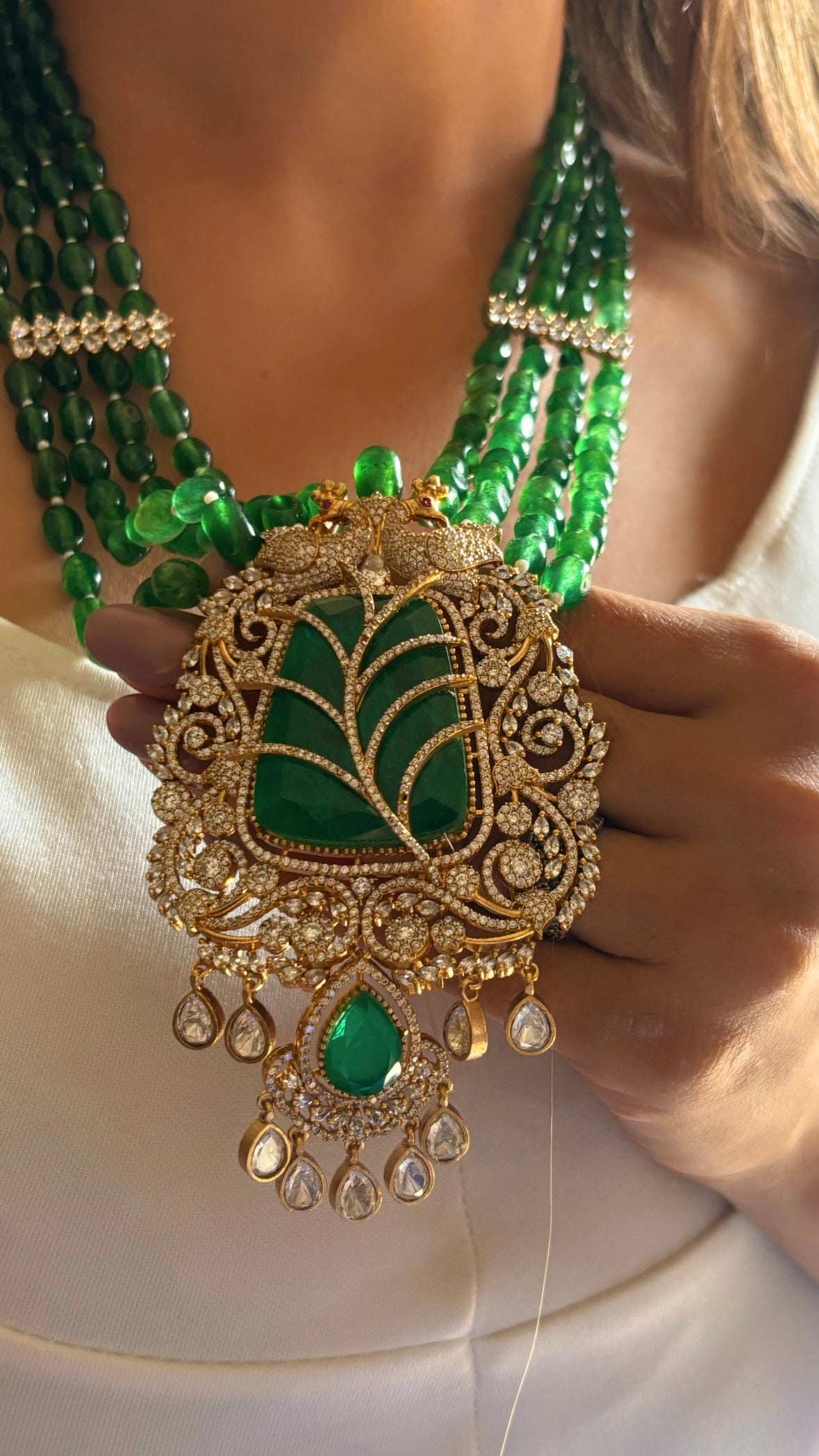 Emerald leaf designer rani haar set