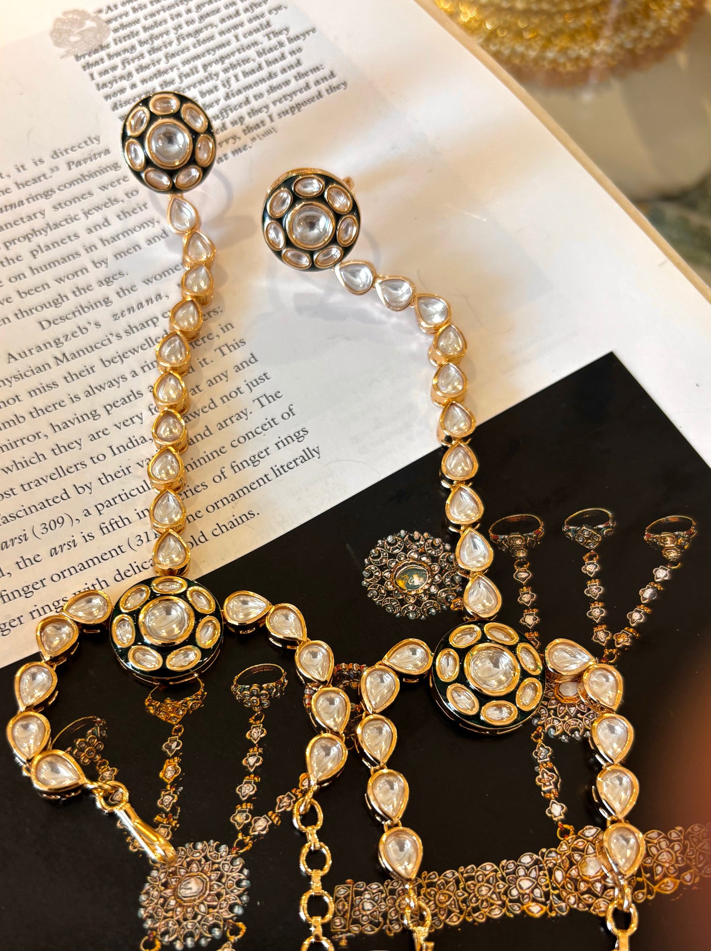 Emerald meenakari polki kundan hathphool