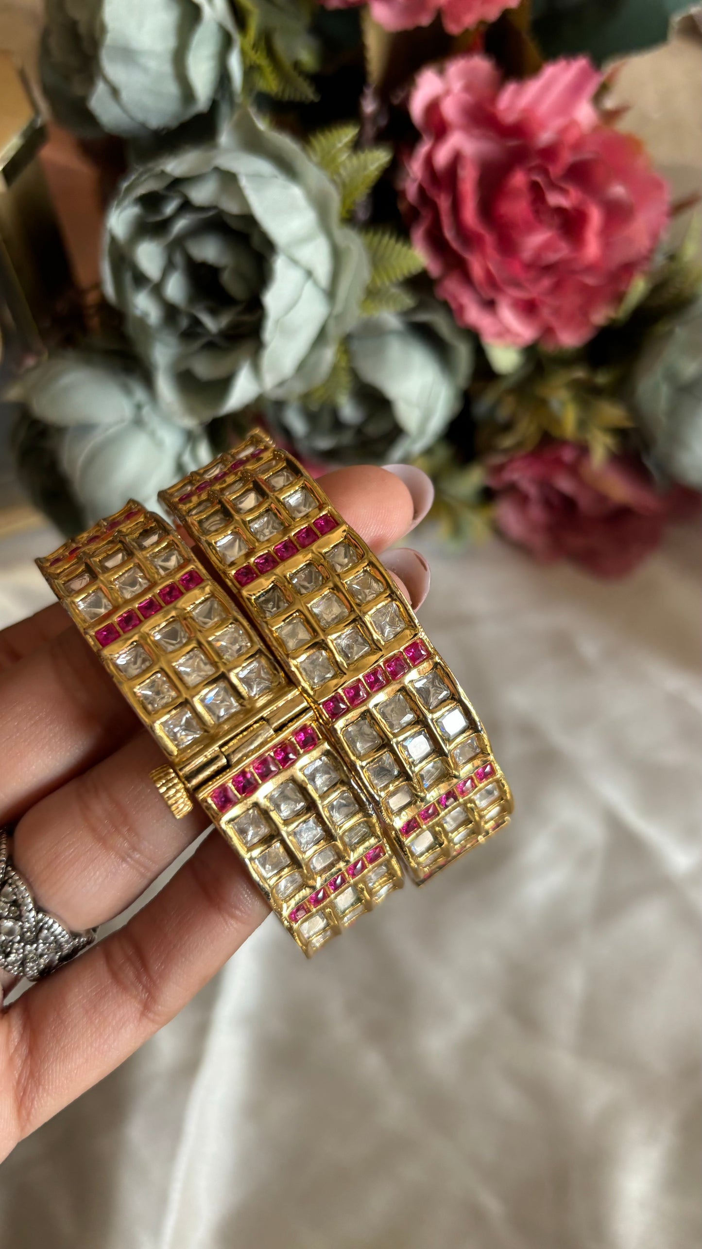 Ruby Moissaanite tripple line bangle set openable