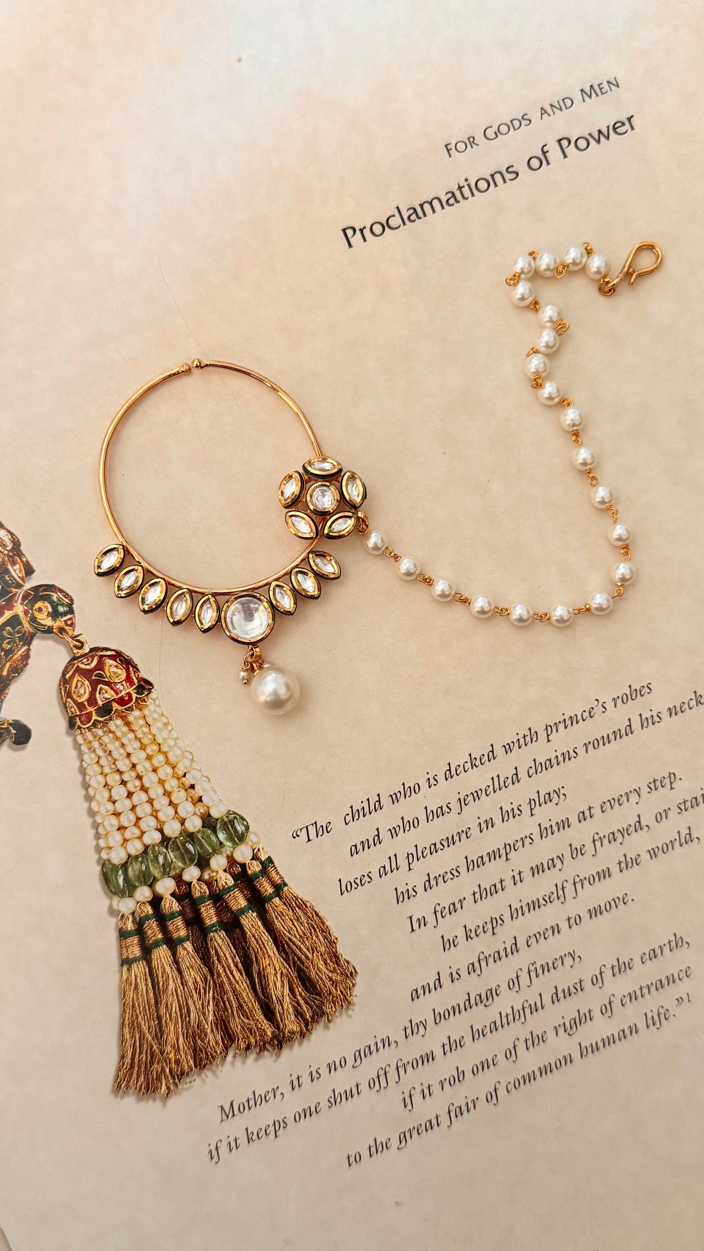 floral moissanite pearl drop nath