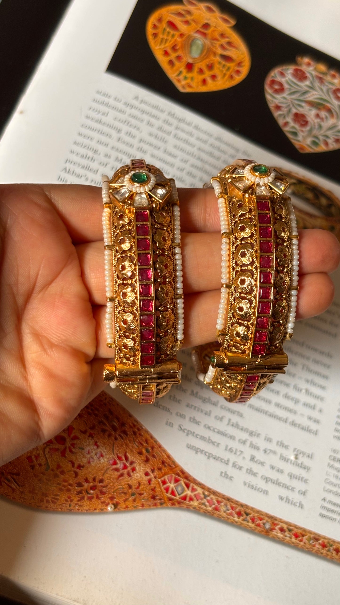 Emerald & Ruby with floral rajwada openable bangles