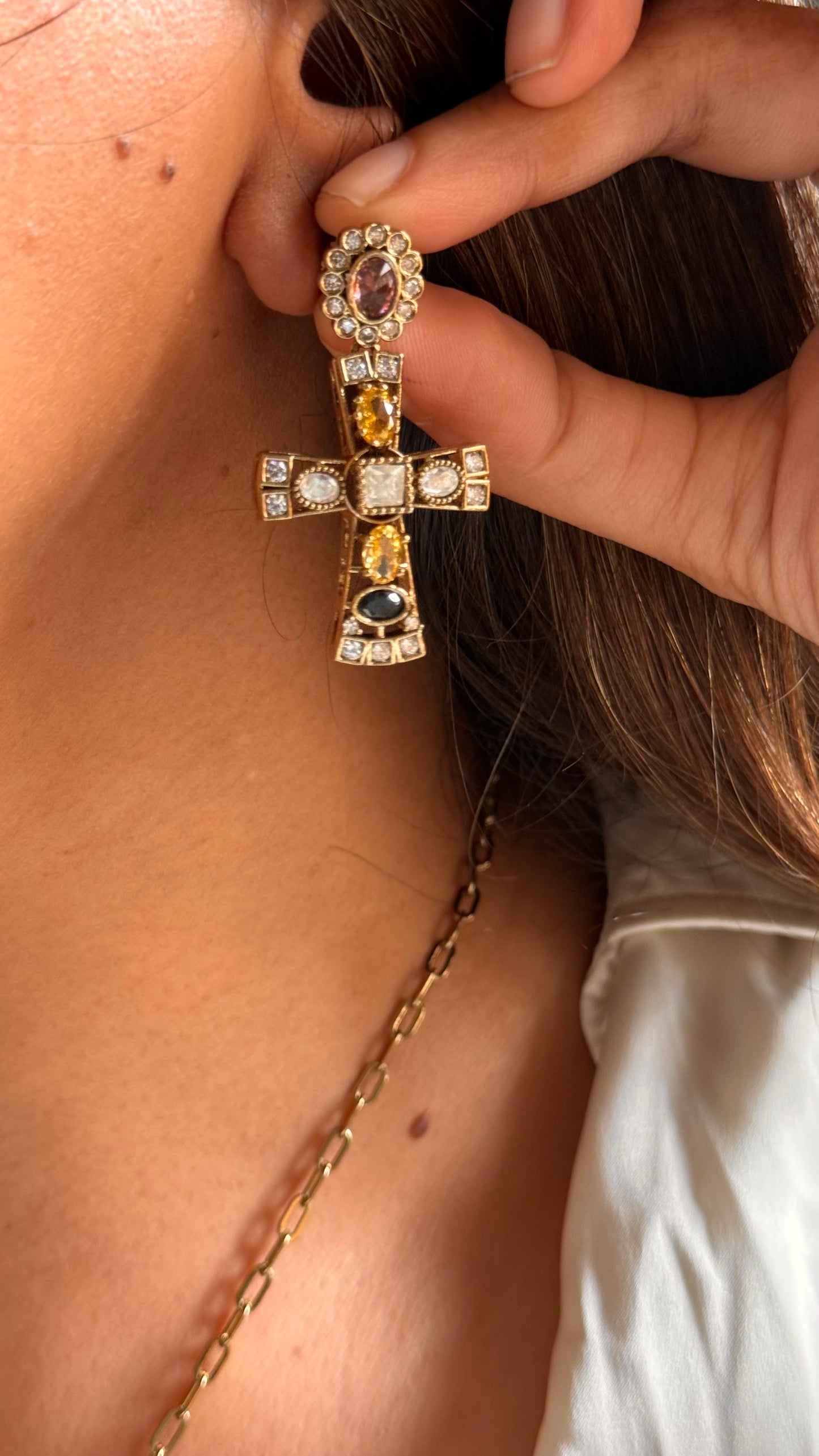 Sabyasachi inspired Multi-Color Gemstone Pavé Cross Necklace Set