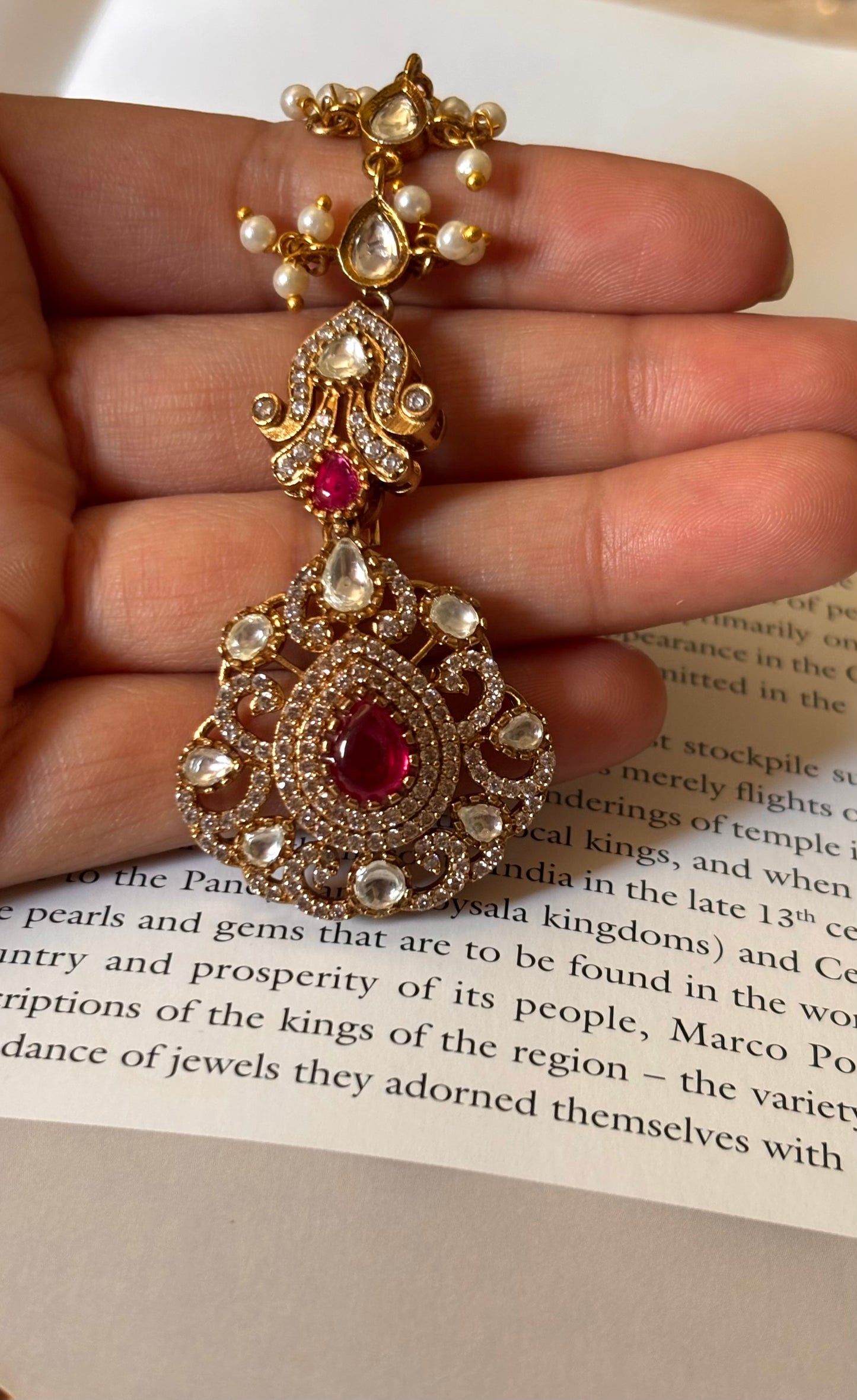 Ruby doublet real Moissanite maangtika
