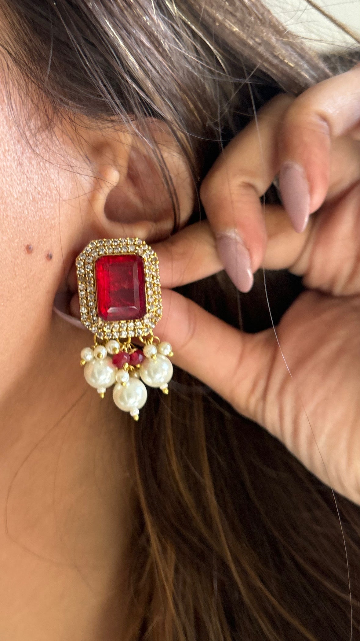 Ruby pearl necklace set