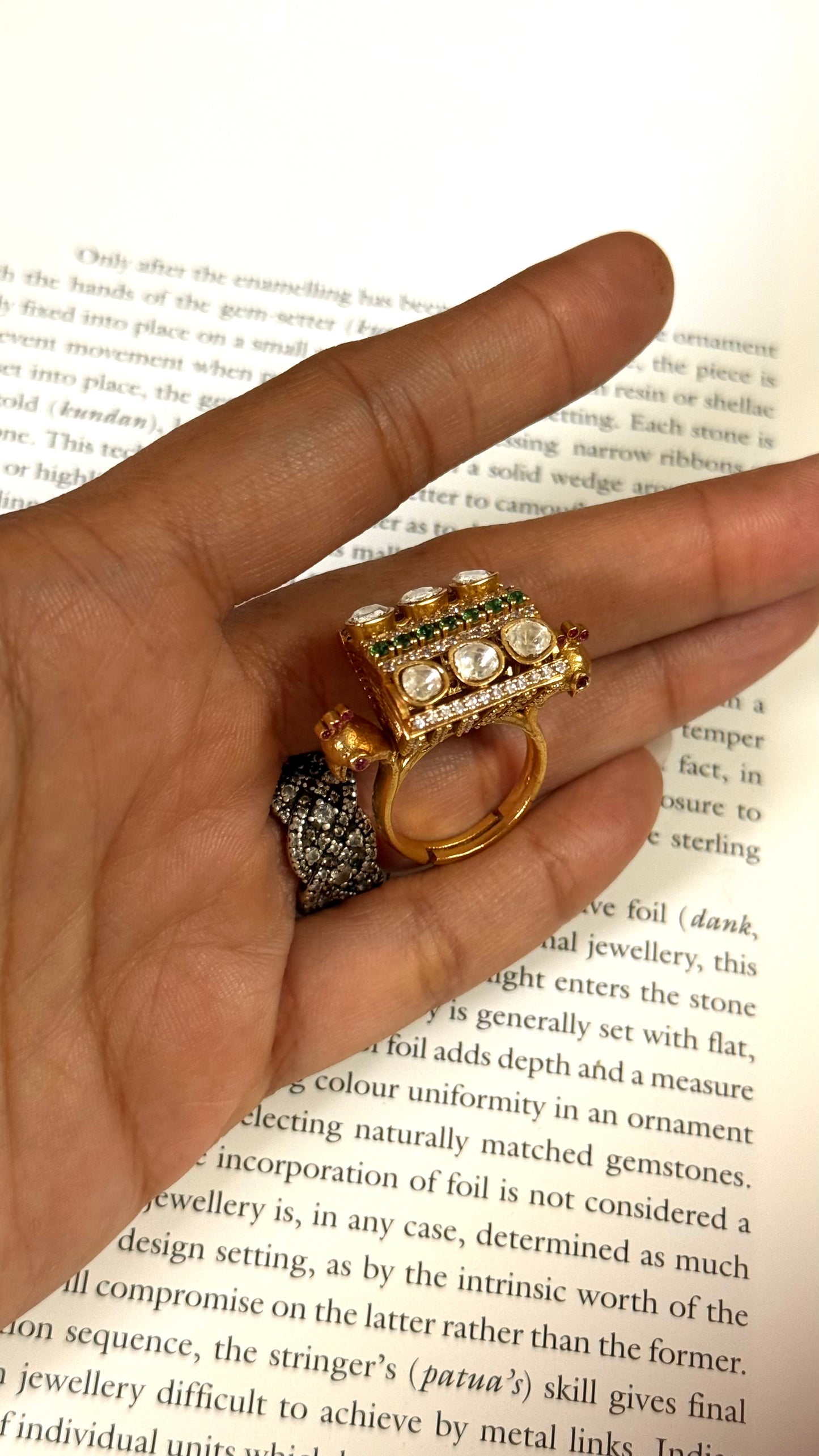 Emerald moissanite peacock design adjustable ring