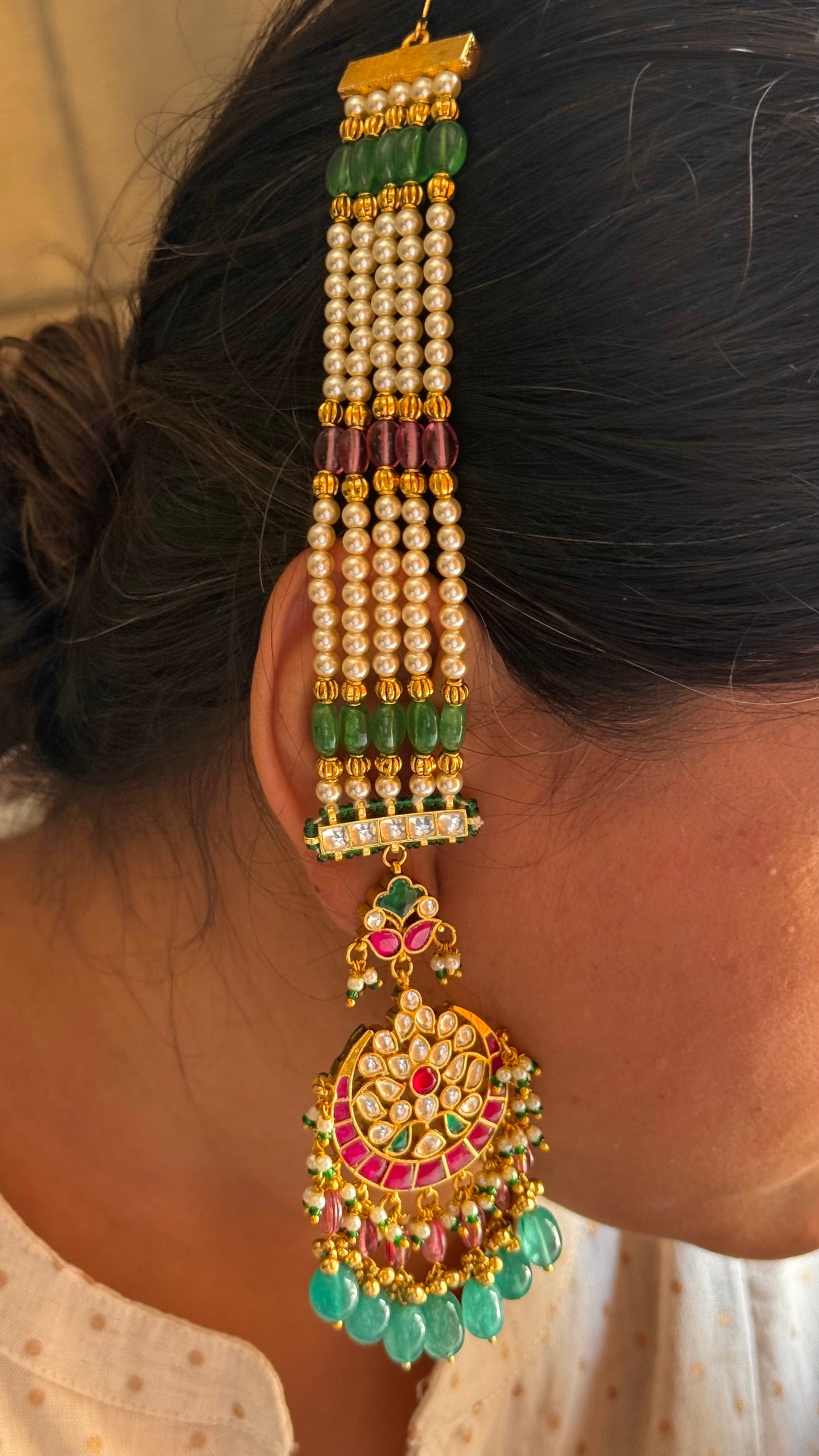 Paachi kundan Mughal chaand inspired long earings & maangtikka