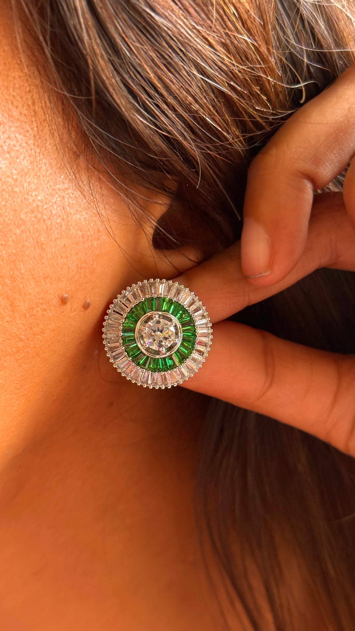 Emerald diamond studs