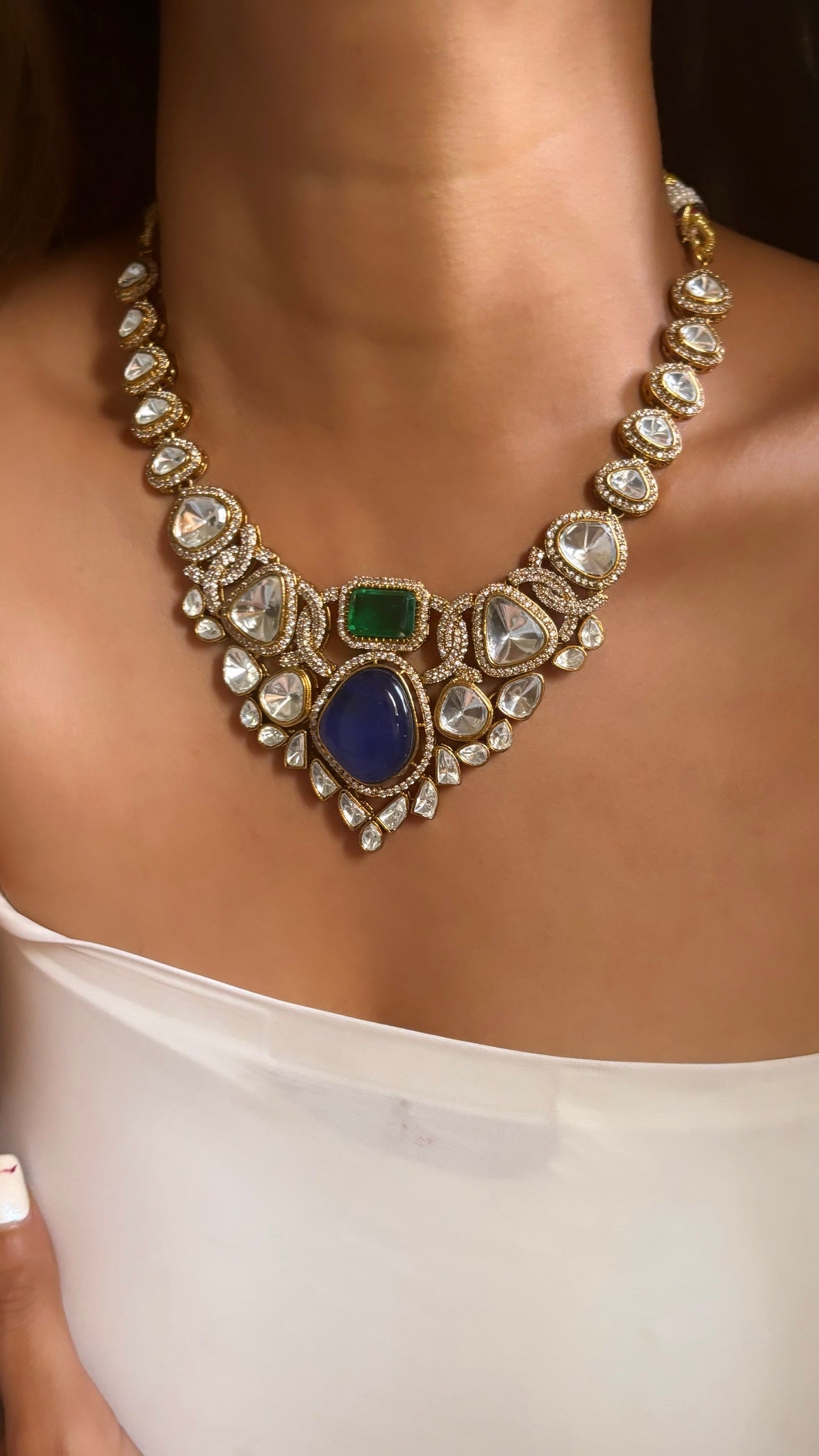 Moissanite Emerald & sapphire necklace