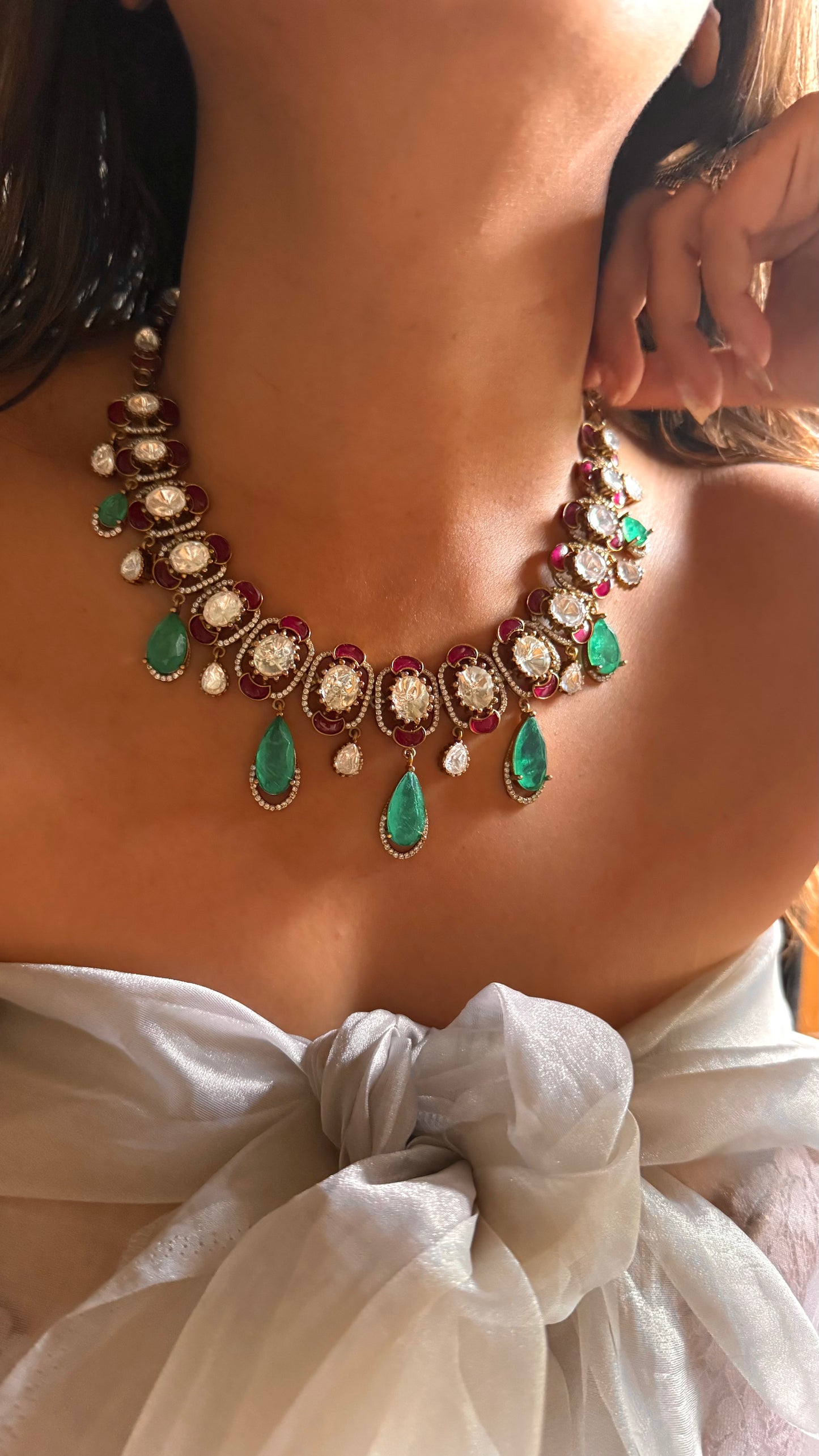 Mint doublet drop & ruby katdana polki collar set