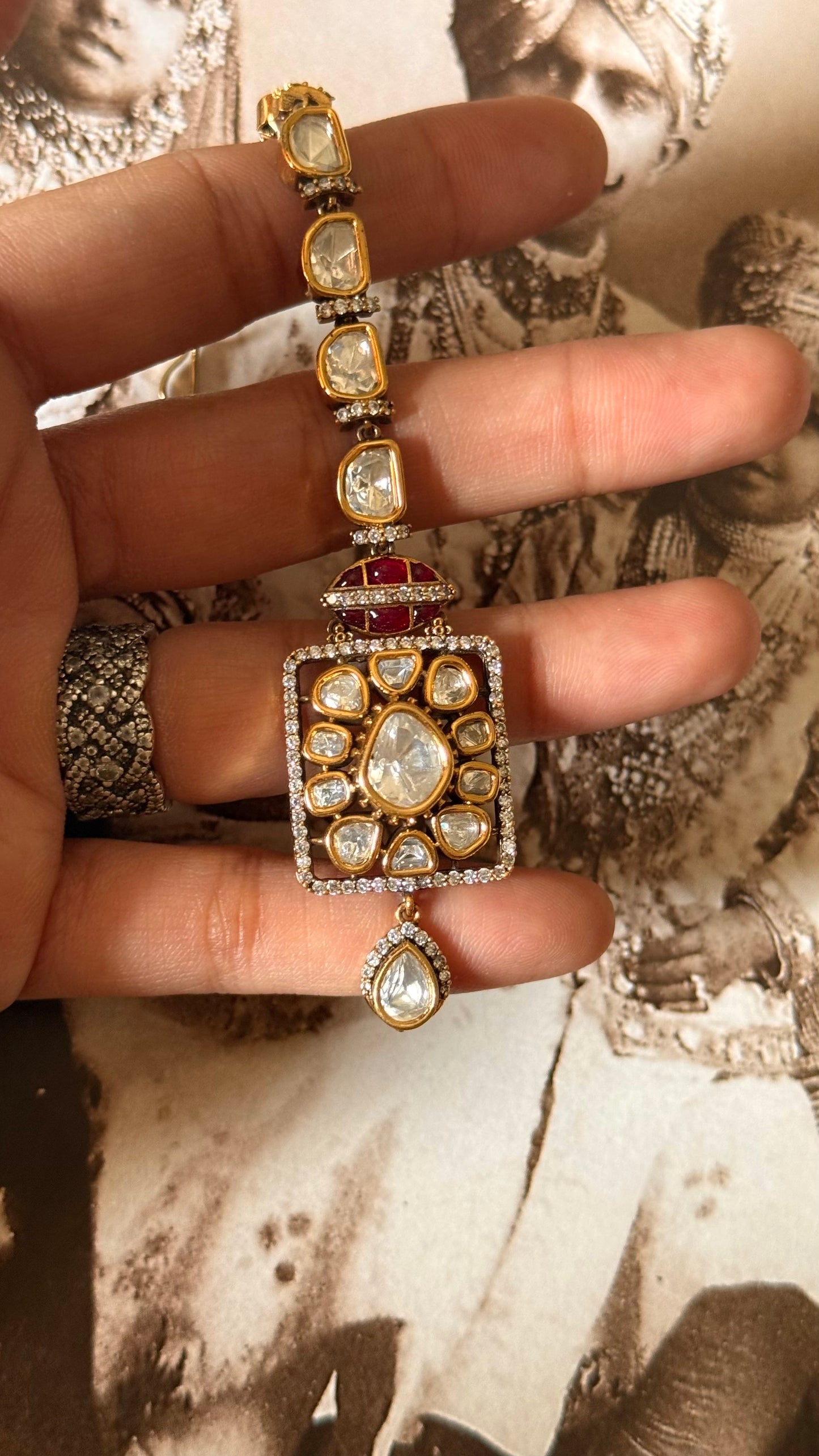 Rani pink katdana moissanite polki maangtika